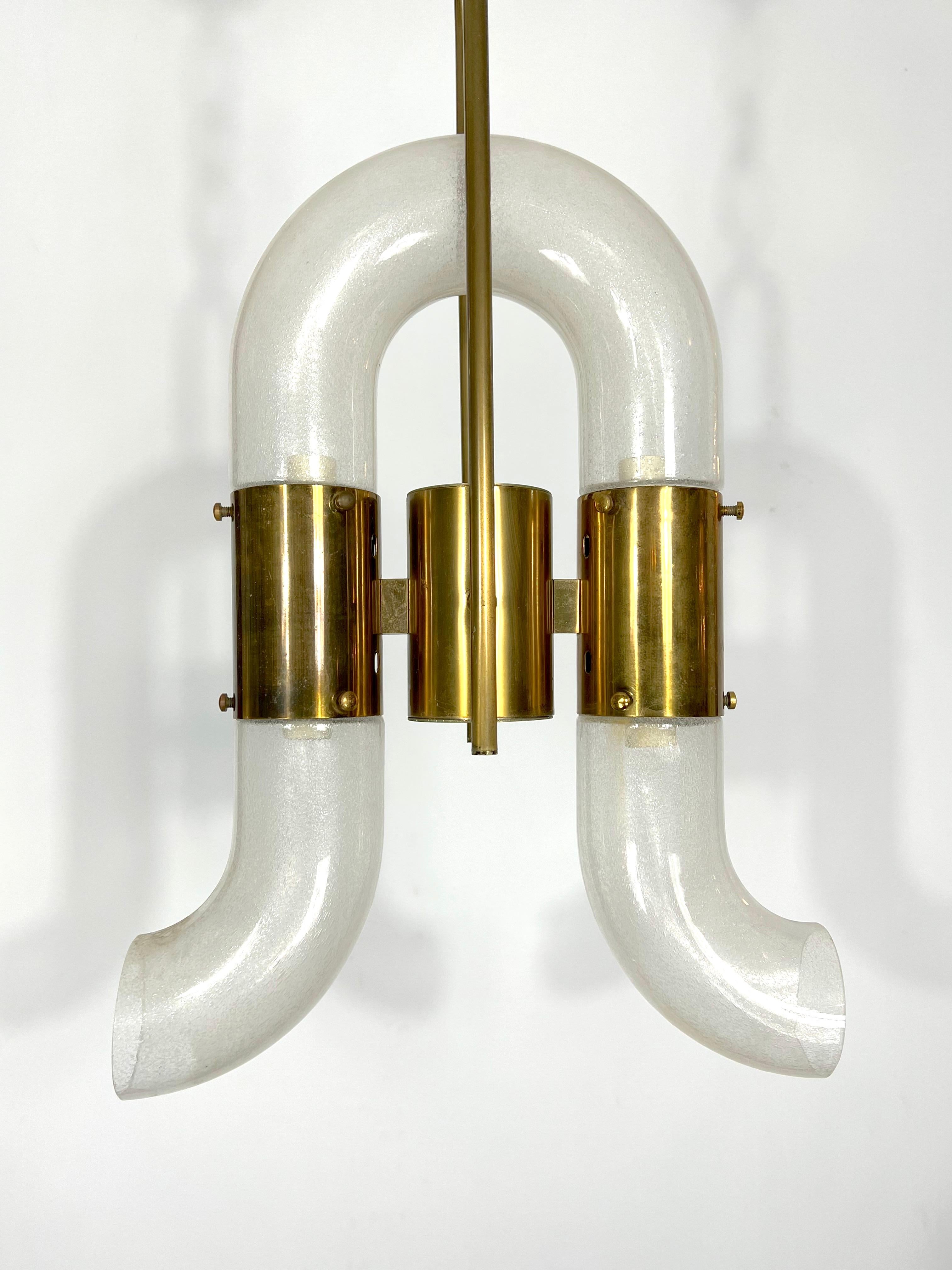 Carlo Nason for Mazzega, Brass and Pulegoso Glass Chandelier from 70s For Sale 12