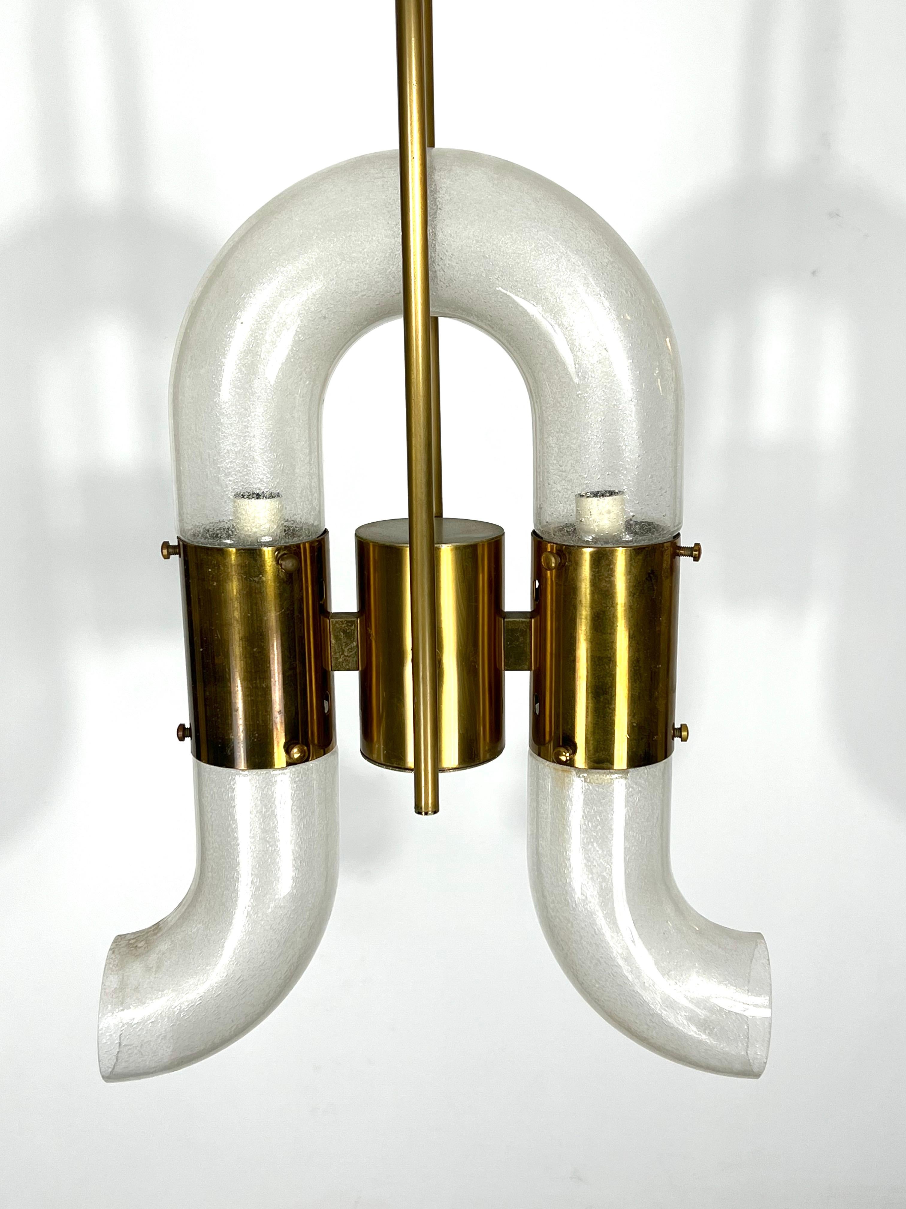 Carlo Nason for Mazzega, Brass and Pulegoso Glass Chandelier from 70s For Sale 1
