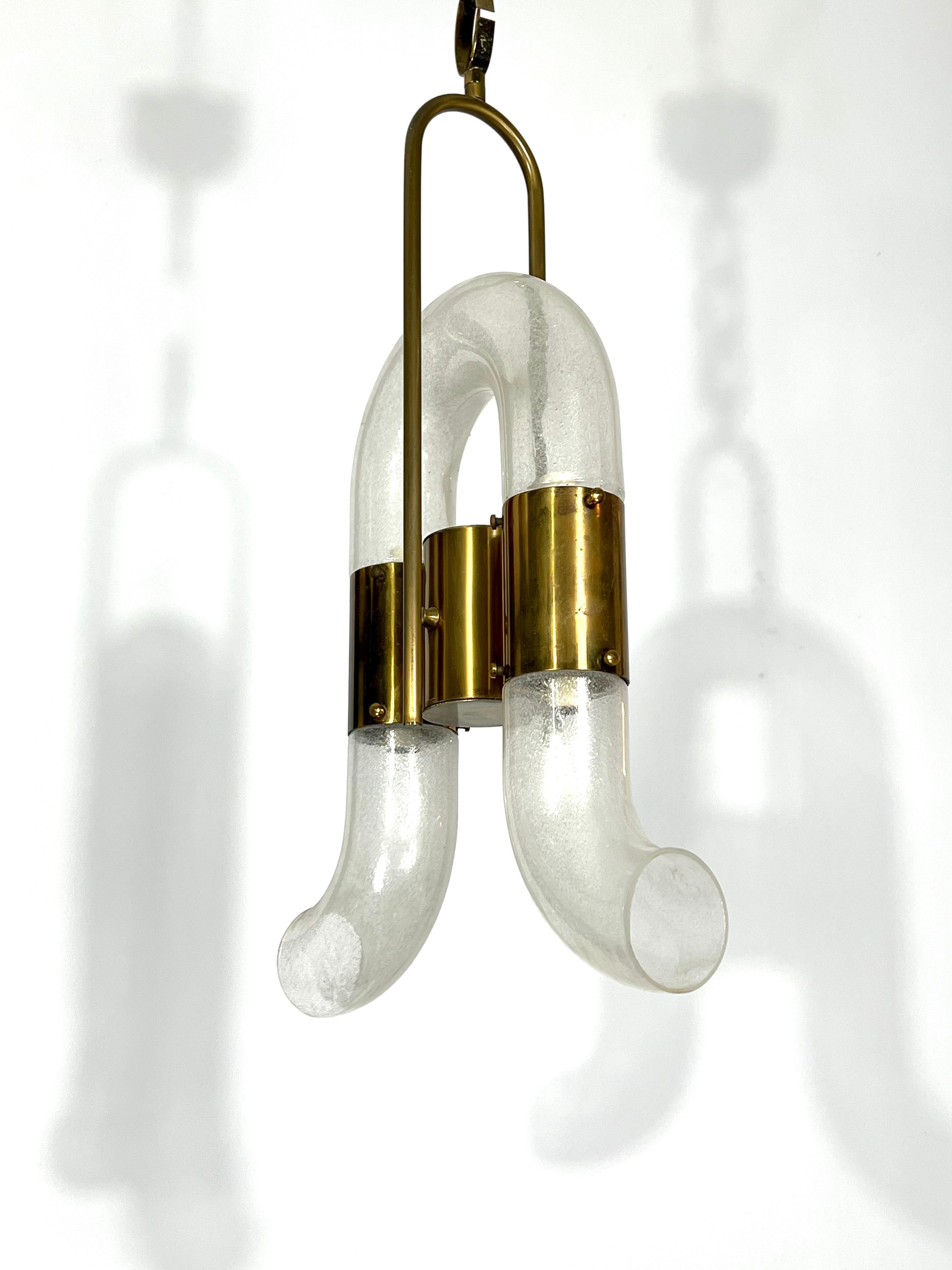 Carlo Nason for Mazzega, Brass and Pulegoso Glass Chandelier from 70s For Sale 2