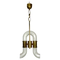 Carlo Nason for Mazzega, Brass and Pulegoso Glass Chandelier from 70s