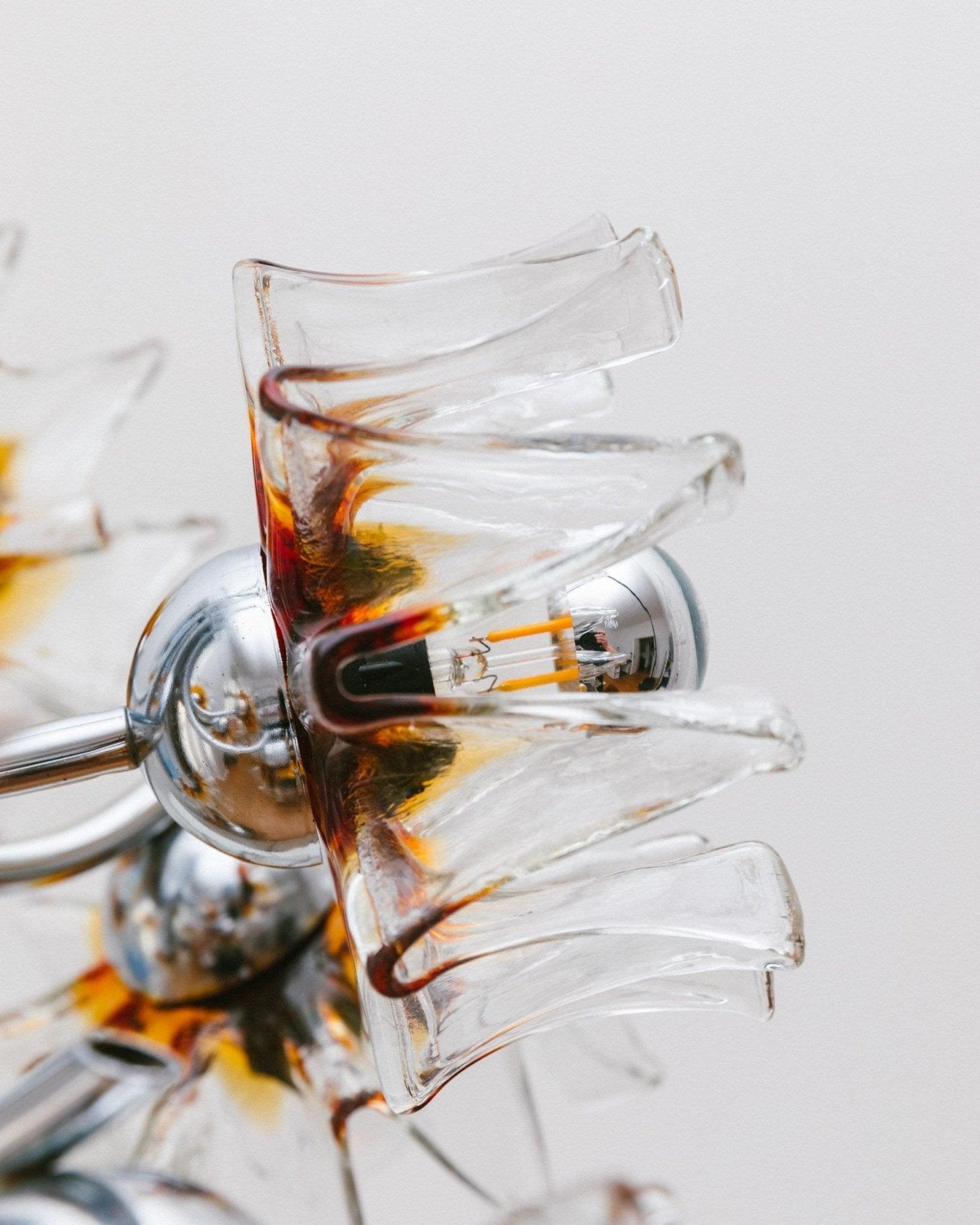 Carlo Nason Para Mazzega Lámpara Flores de Murano, Años 70 Metal en venta