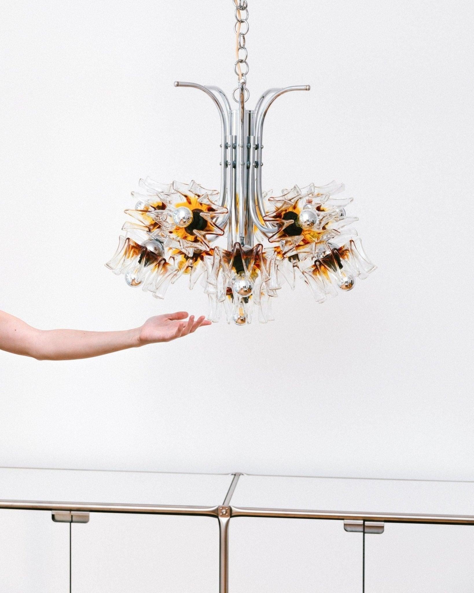 Carlo Nason Para Mazzega Lámpara Flores de Murano, Años 70 en venta 3