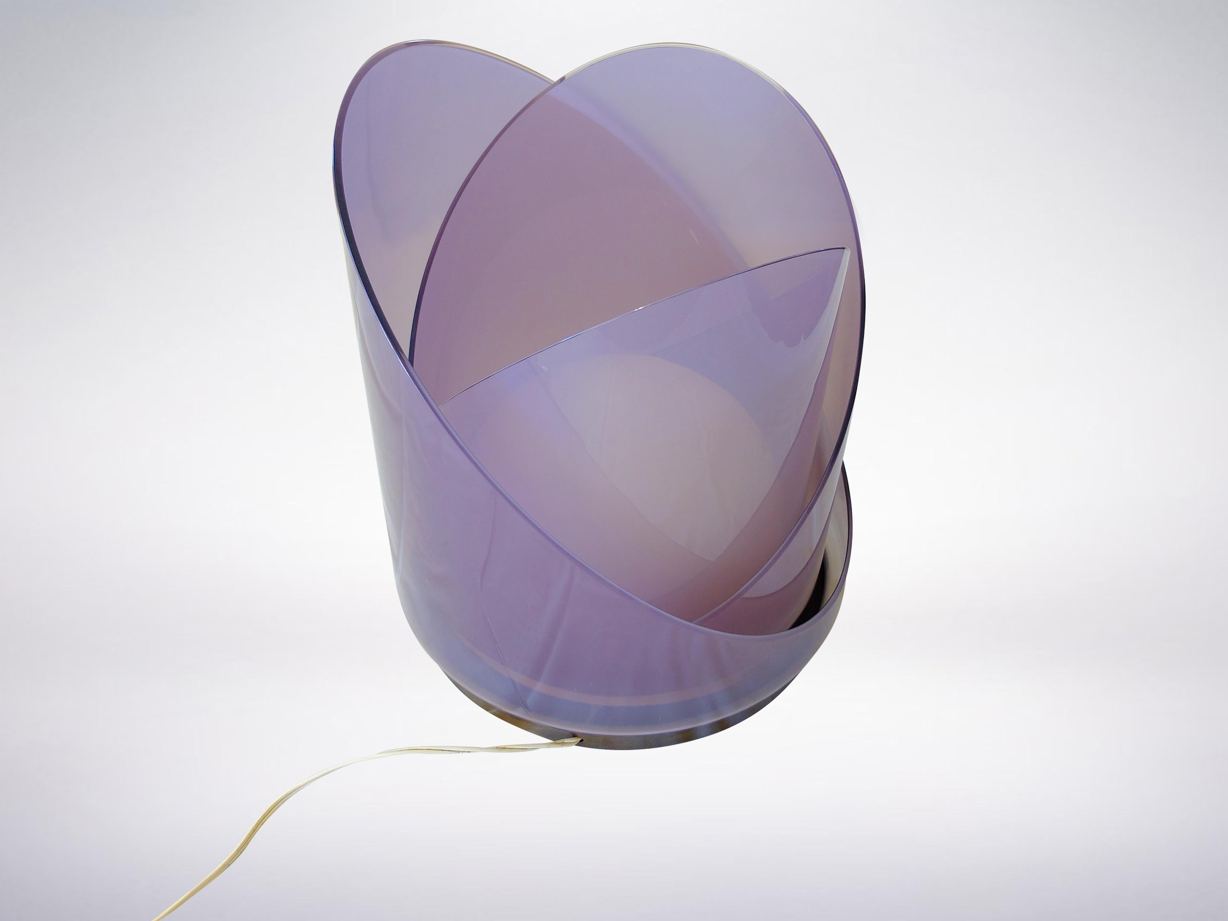 A lovely lilac tinted glass, of three layers incompasses the central luminous globe to form the original LT300 lamp designed by Carlo Nason for Mazzega in the 1970s.
All original wiring and lamp is intact.