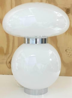 Carlo Nason für Mazzega, Mod White Murano Glass & Chrome Mushroom Lamp