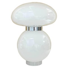 Carlo Nason para Mazzega, Mod Lámpara de Cristal de Murano Blanco y Champiñón Cromado