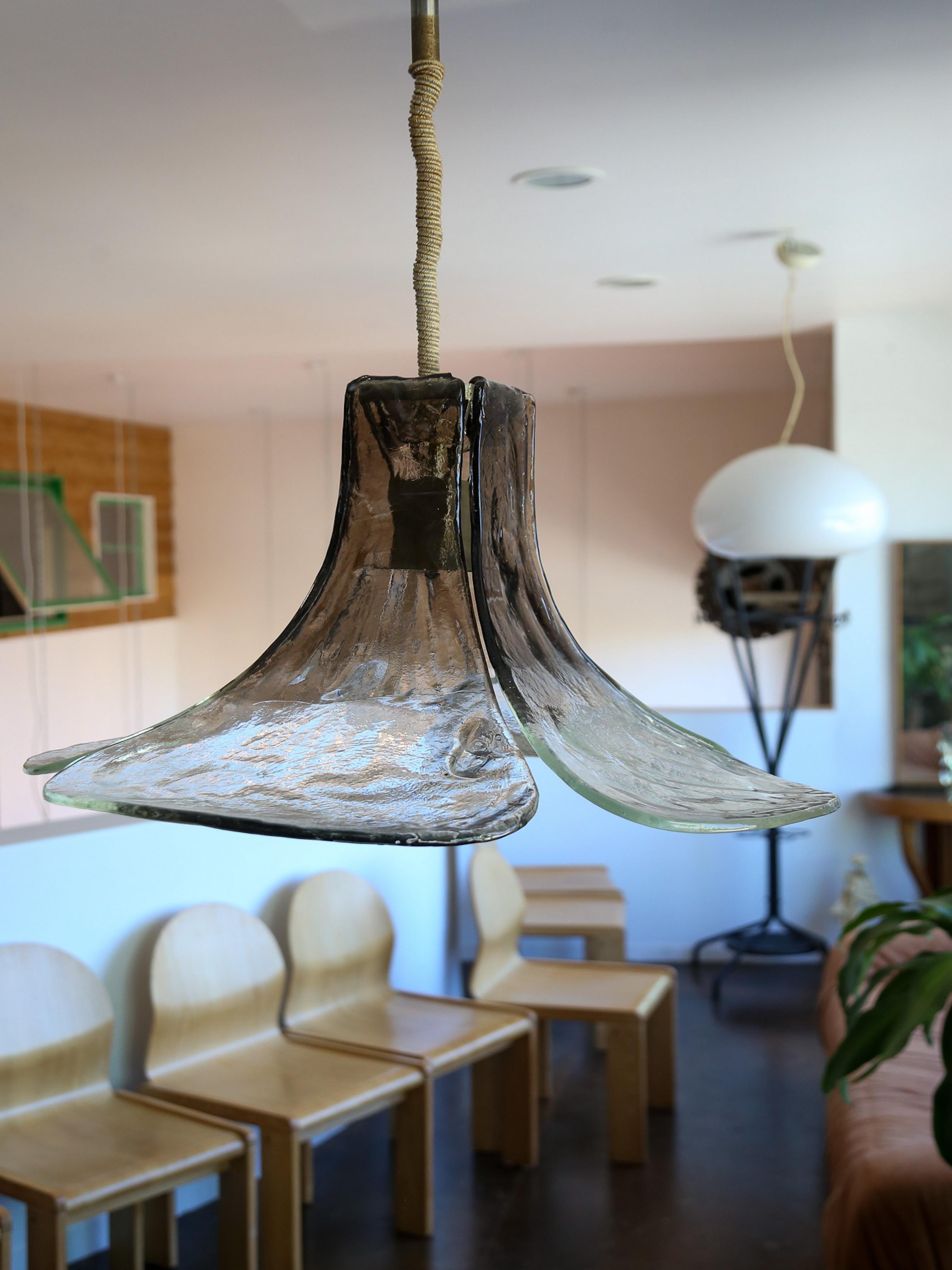Mid-Century Modern Carlo Nason for Mazzega Murano Glass Flower Pendant Light For Sale