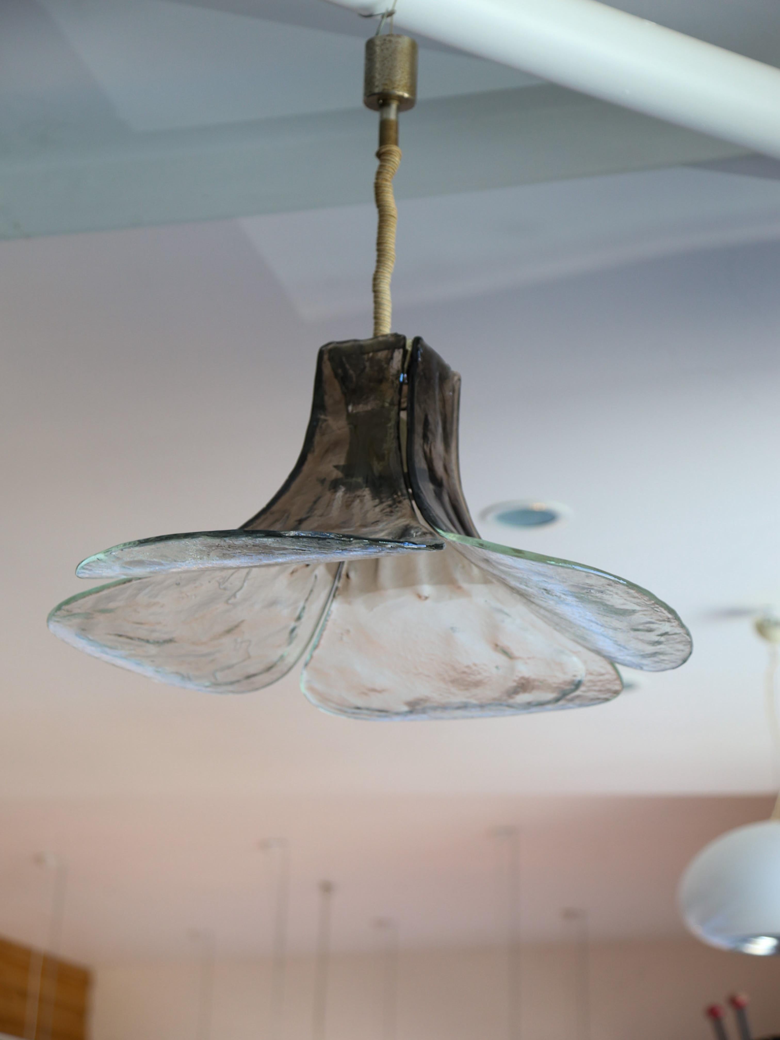 Italian Carlo Nason for Mazzega Murano Glass Flower Pendant Light For Sale