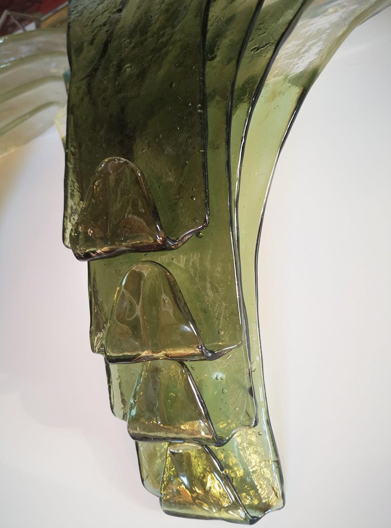 Carlo Nason for Mazzega Pair of Clover Suspension Green Clear Murano Glass 1970s 11
