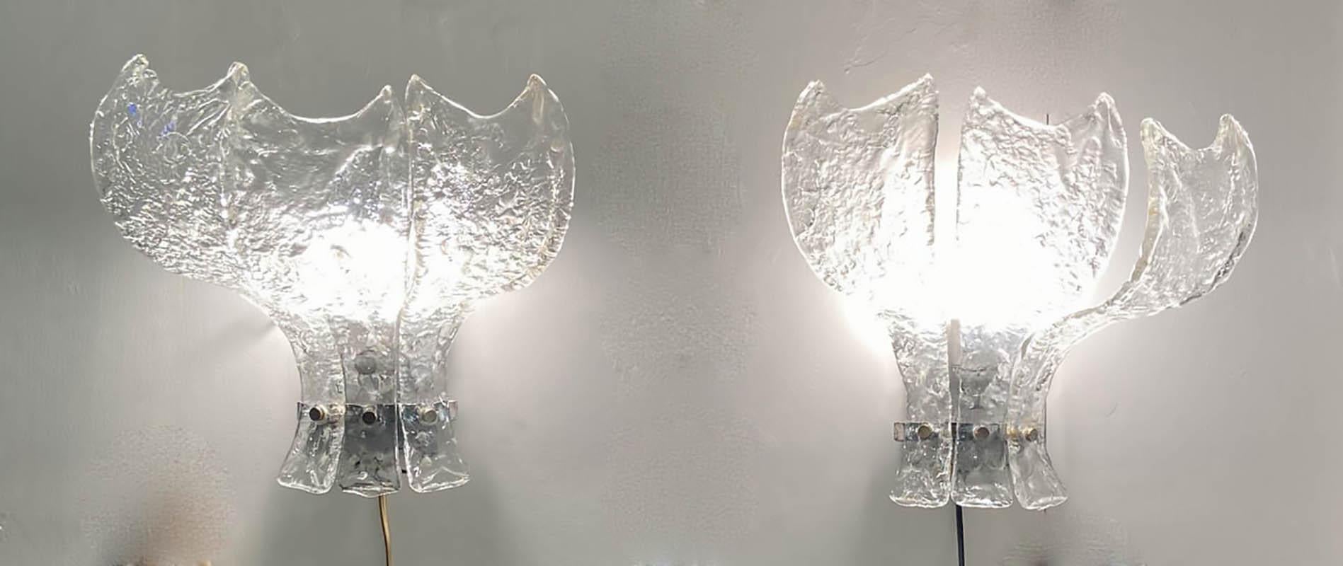 Mid-Century Modern Carlo Nason for Mazzega Rare Murano Glass Sconces, Italy, 1970s For Sale