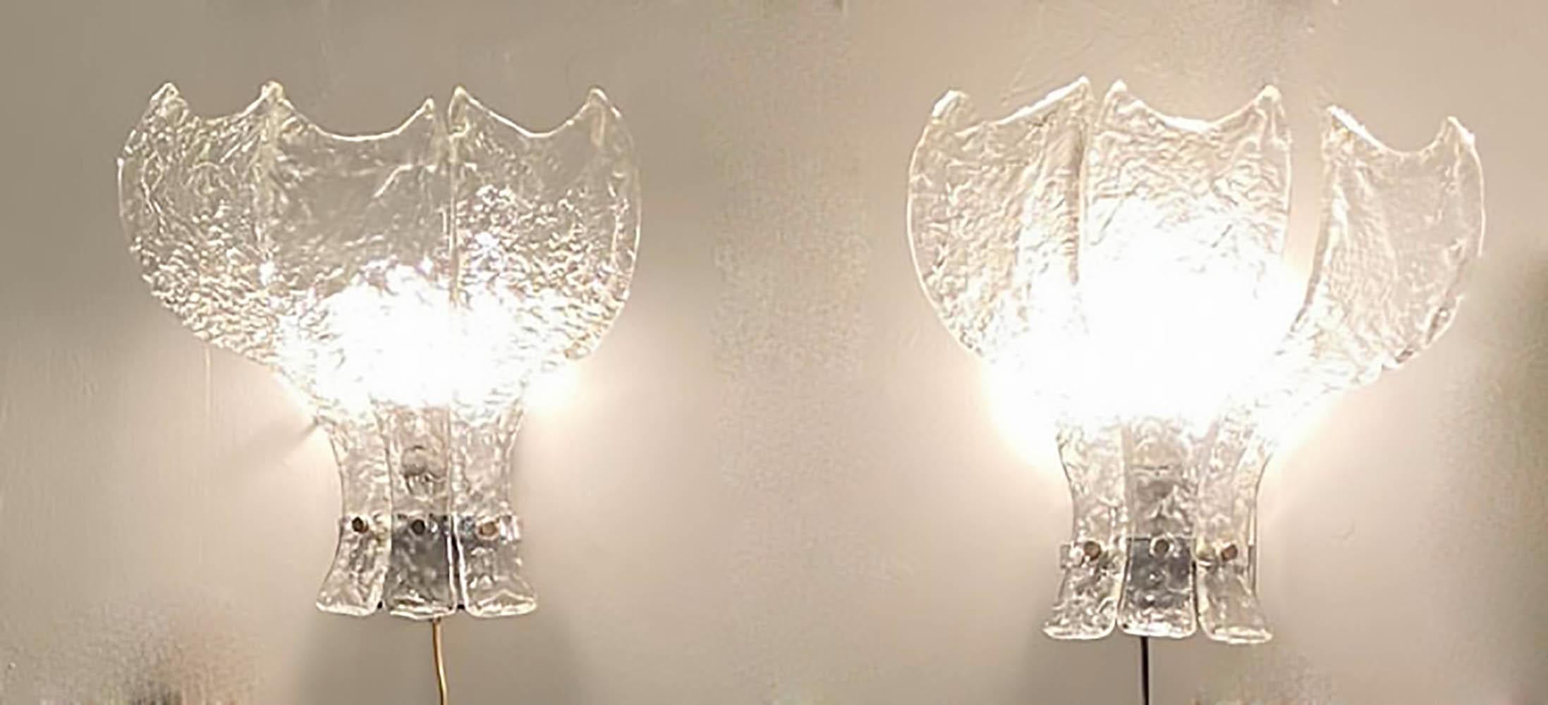 Italian Carlo Nason for Mazzega Rare Murano Glass Sconces, Italy, 1970s For Sale