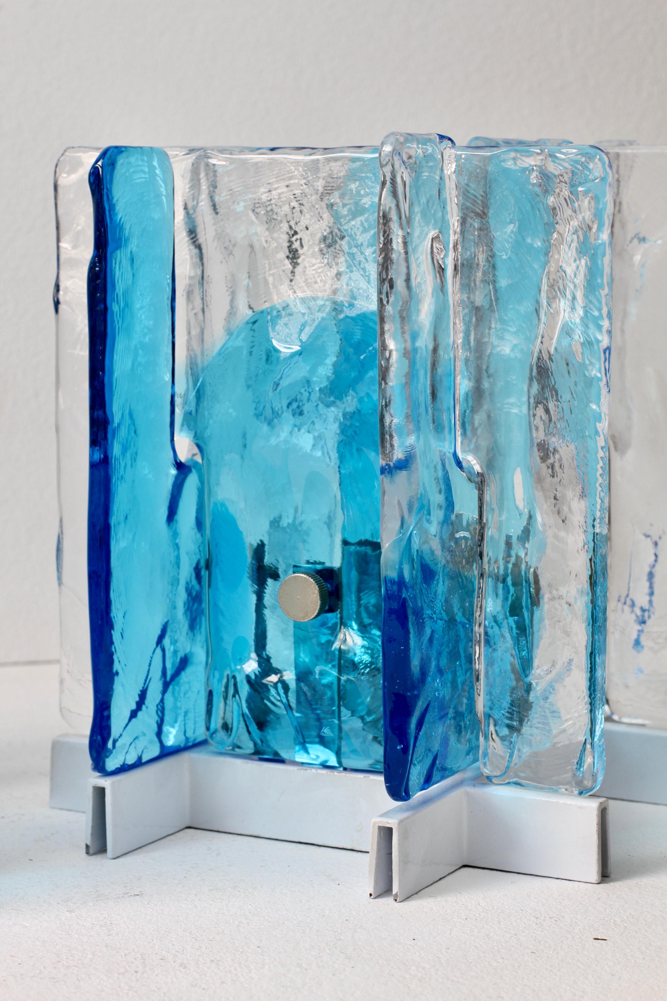 Carlo Nason für Mazzega Seltenes Paar blaue & klare Murano Ice Glass Lights aus den 1970er Jahren im Angebot 9