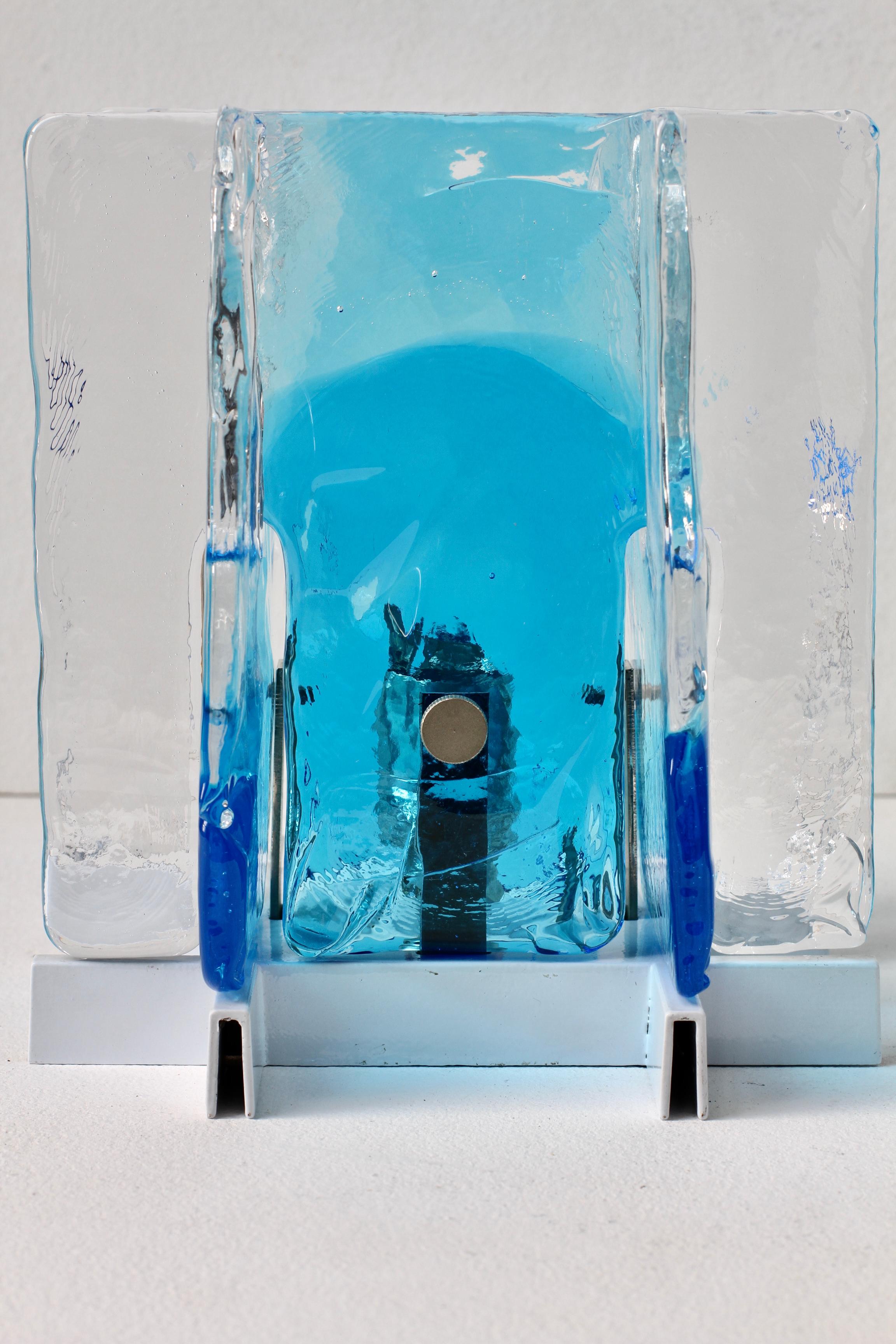 Carlo Nason for Mazzega Rare Pair of 1970s Blue & Clear Murano Ice Glass Lights 10