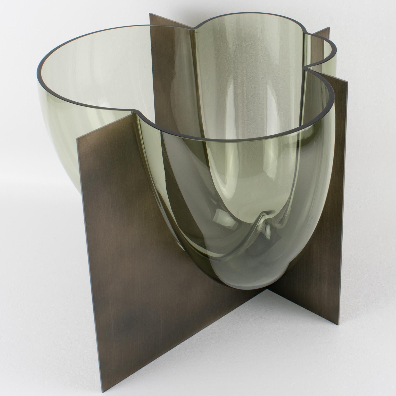 Carlo Nason for Mazzega Rare Steel and Glass Sculpture Vase, circa 1960 3