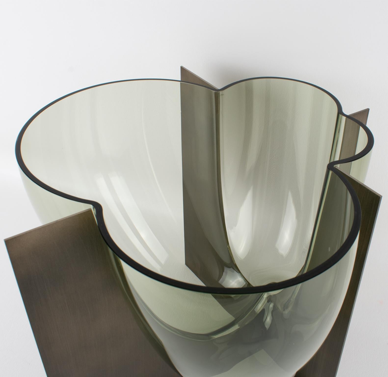 Carlo Nason for Mazzega Rare Steel and Glass Sculpture Vase, circa 1960 5