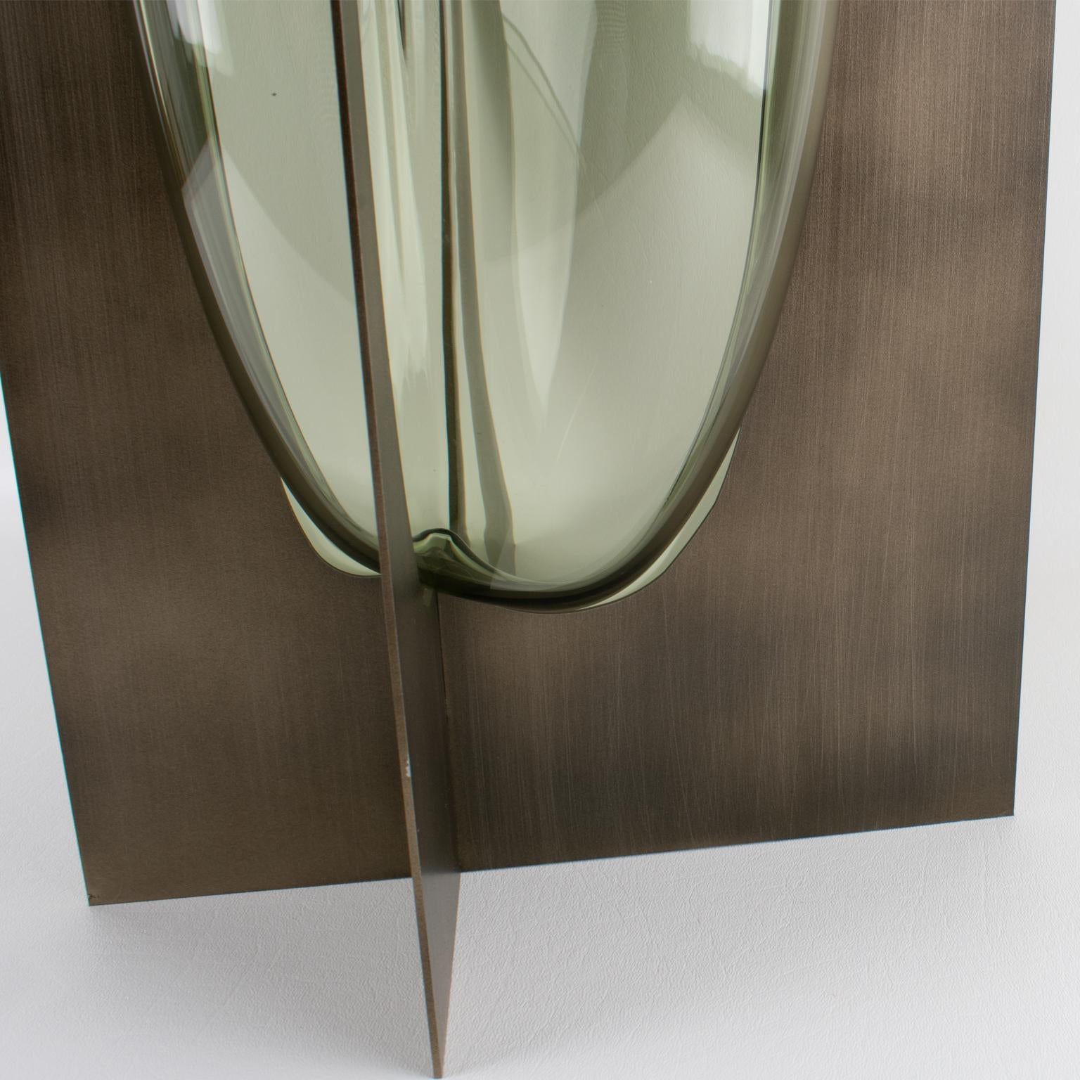 Carlo Nason for Mazzega Rare Steel and Glass Sculpture Vase, circa 1960 6