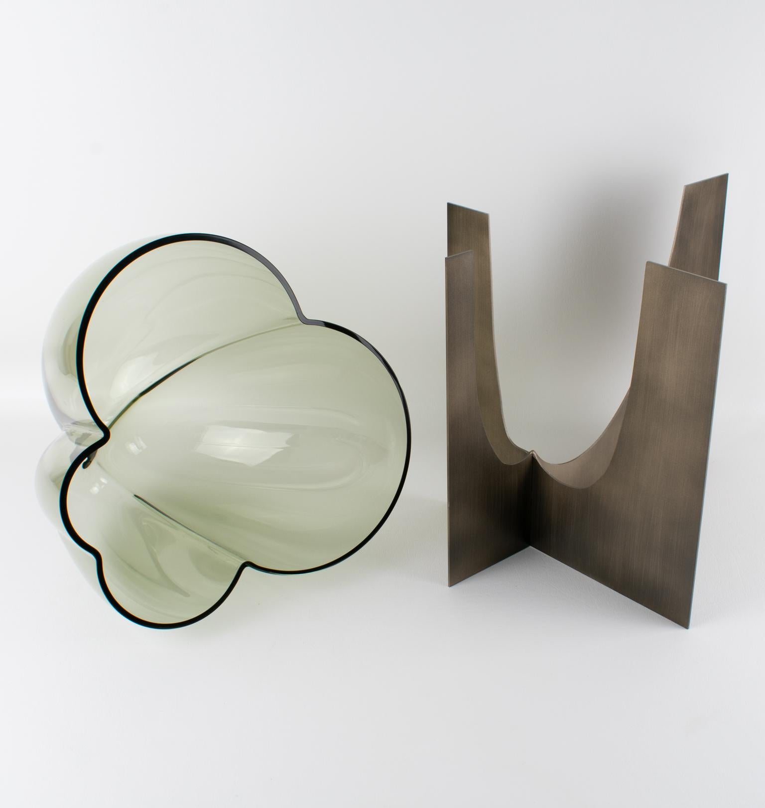 Carlo Nason for Mazzega Rare Steel and Glass Sculpture Vase, circa 1960 7