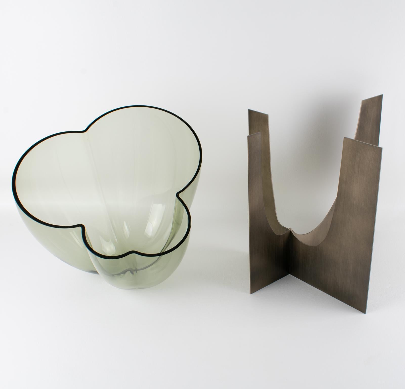 Carlo Nason for Mazzega Rare Steel and Glass Sculpture Vase, circa 1960 8