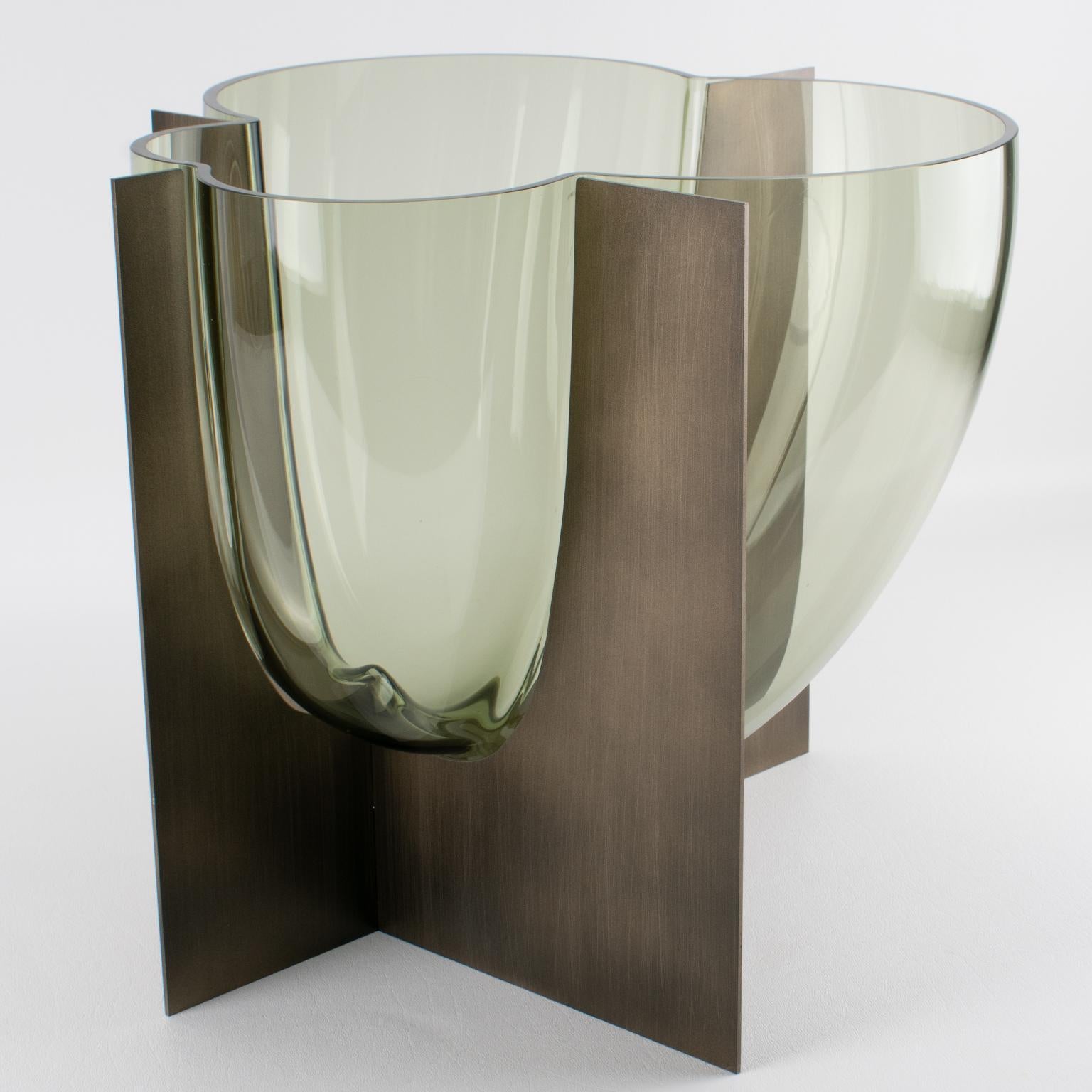 Carlo Nason for Mazzega Rare Steel and Glass Sculpture Vase, circa 1960 9