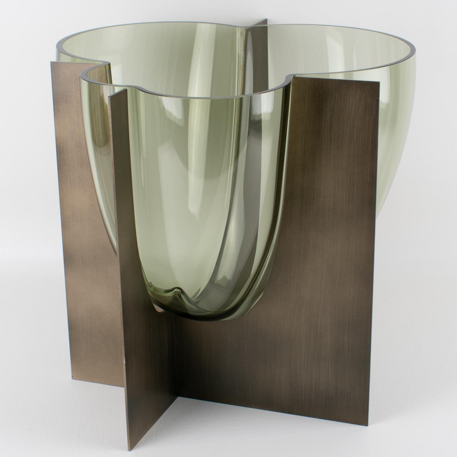 Modern Carlo Nason for Mazzega Rare Steel and Glass Sculpture Vase, circa 1960