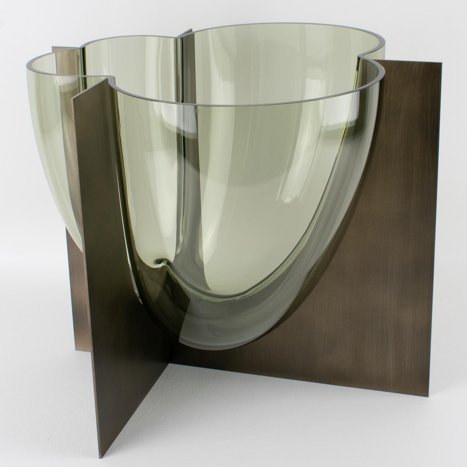 Italian Carlo Nason for Mazzega Rare Steel and Glass Sculpture Vase, circa 1960