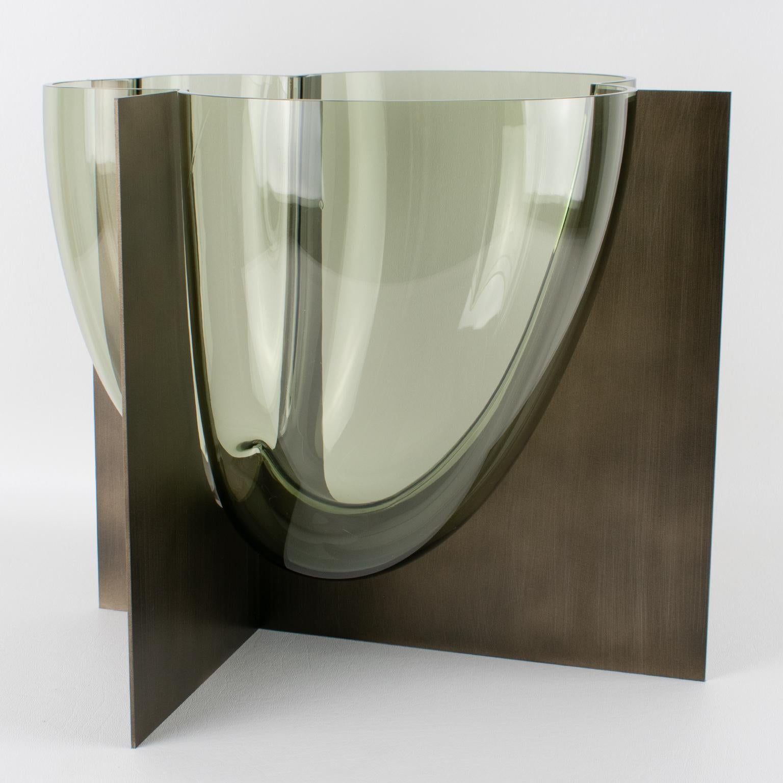 Carlo Nason for Mazzega Rare Steel and Glass Sculpture Vase, circa 1960 In Excellent Condition In Atlanta, GA