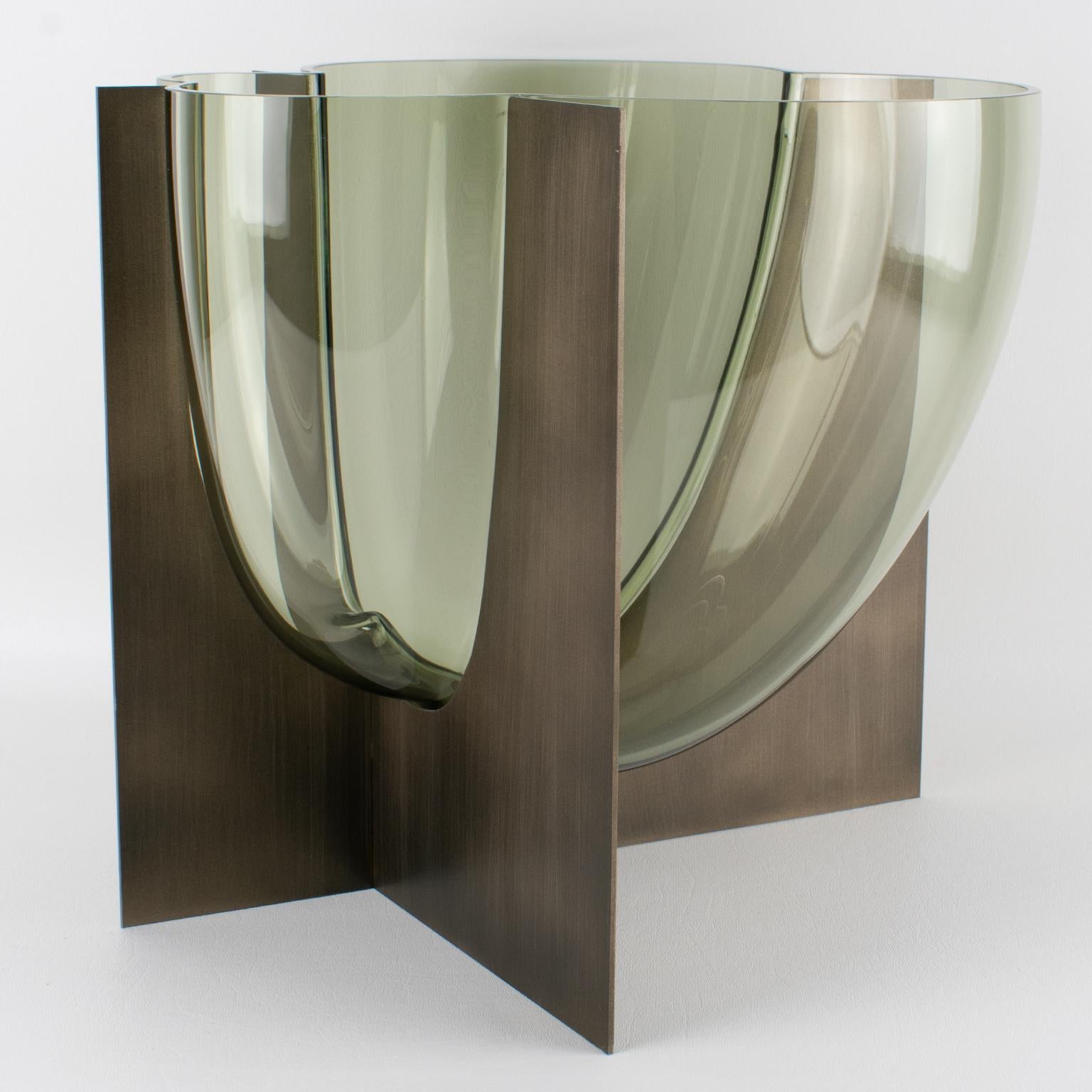 Mid-20th Century Carlo Nason for Mazzega Rare Steel and Glass Sculpture Vase, circa 1960