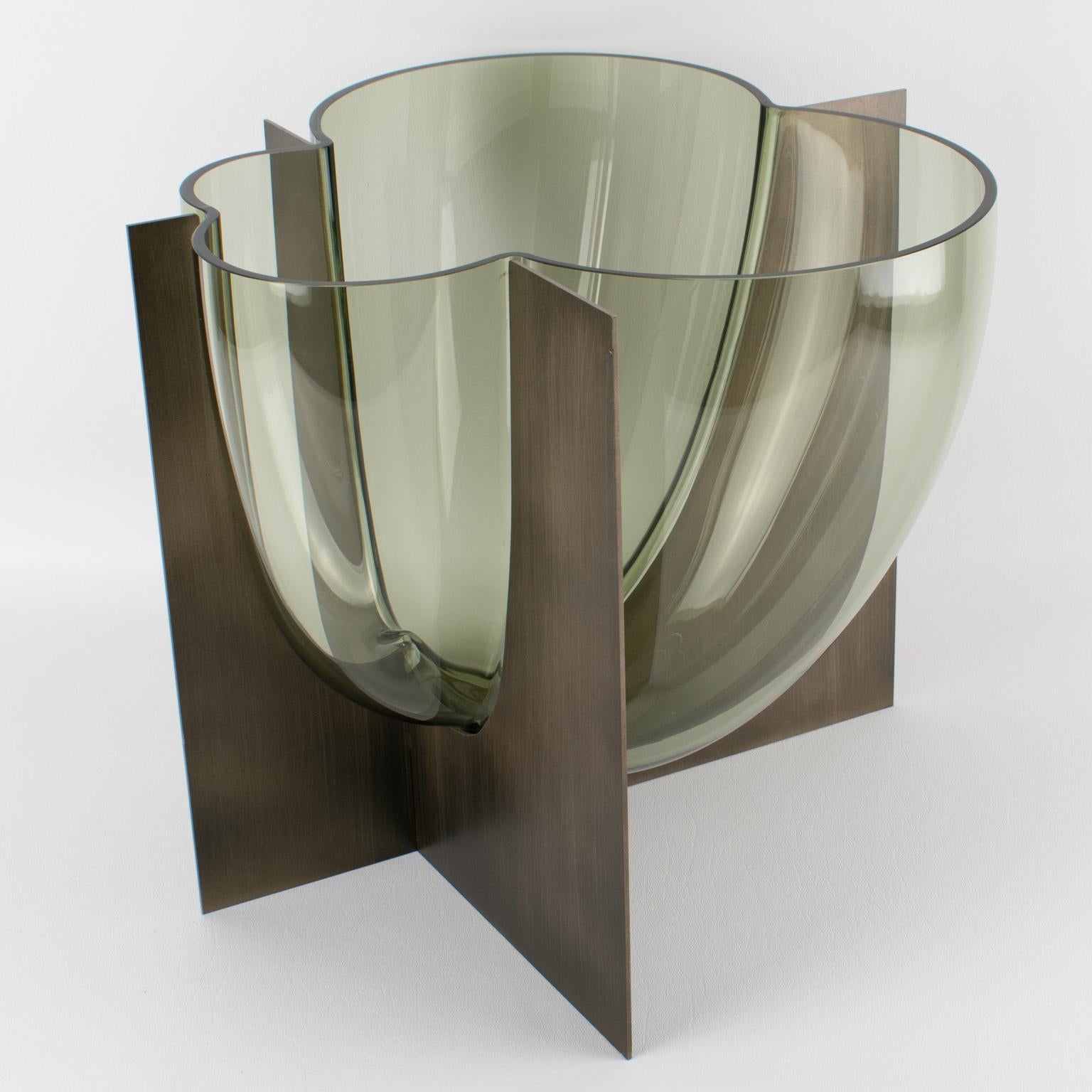 Metal Carlo Nason for Mazzega Rare Steel and Glass Sculpture Vase, circa 1960