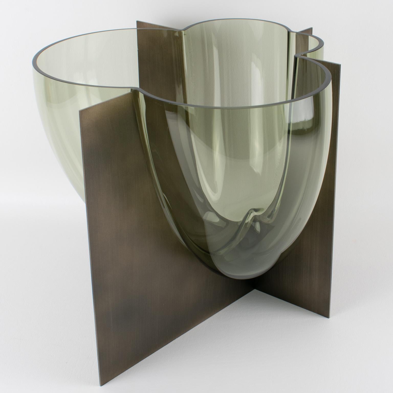 Carlo Nason for Mazzega Rare Steel and Glass Sculpture Vase, circa 1960 2