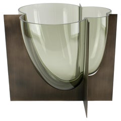 Carlo Nason for Mazzega Rare Steel and Glass Sculpture Vase, circa 1960