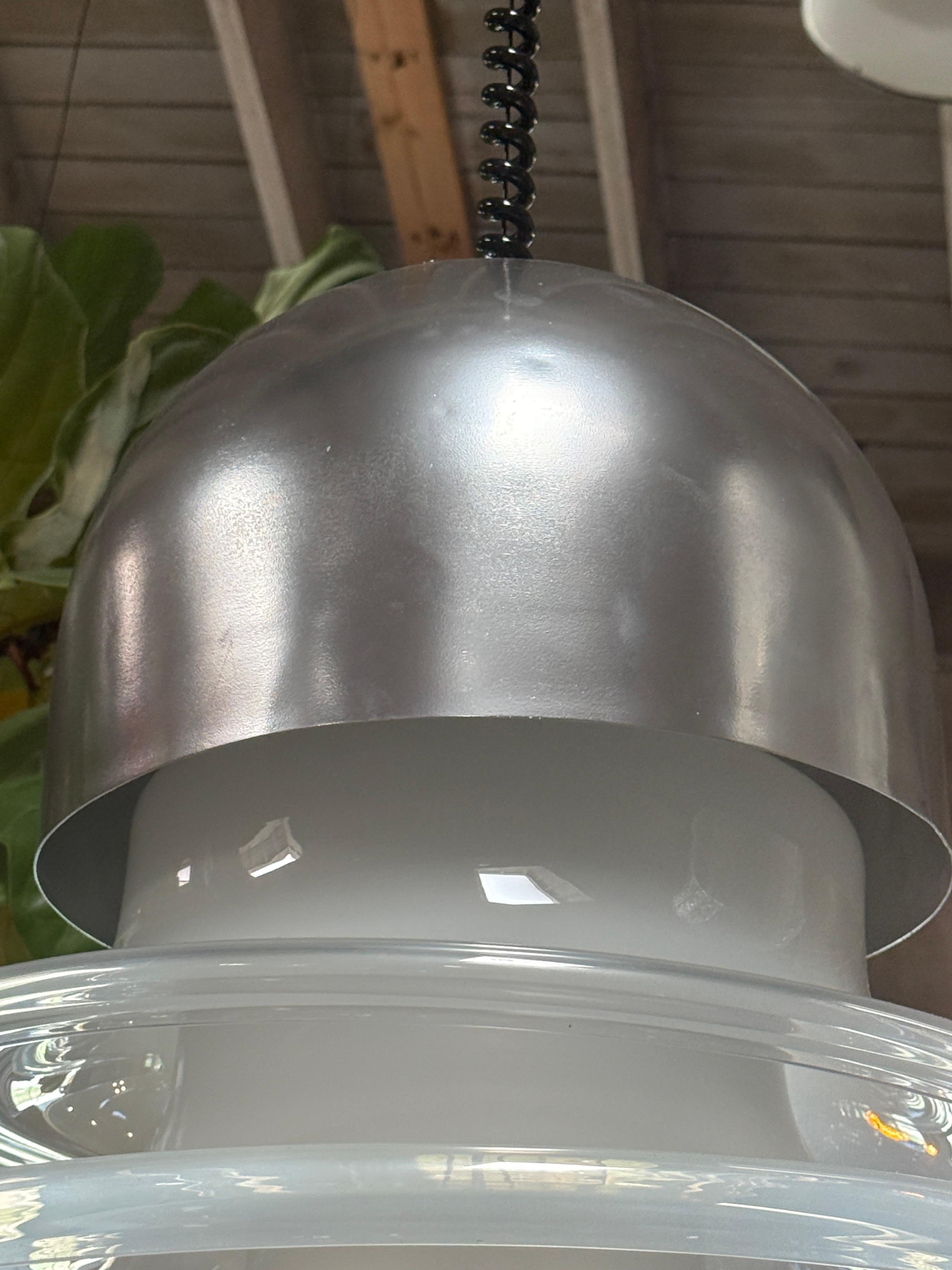 Anodized Carlo Nason for Mazzega Space Age Layered Glass Pendant Lamp, Italy 1960s For Sale