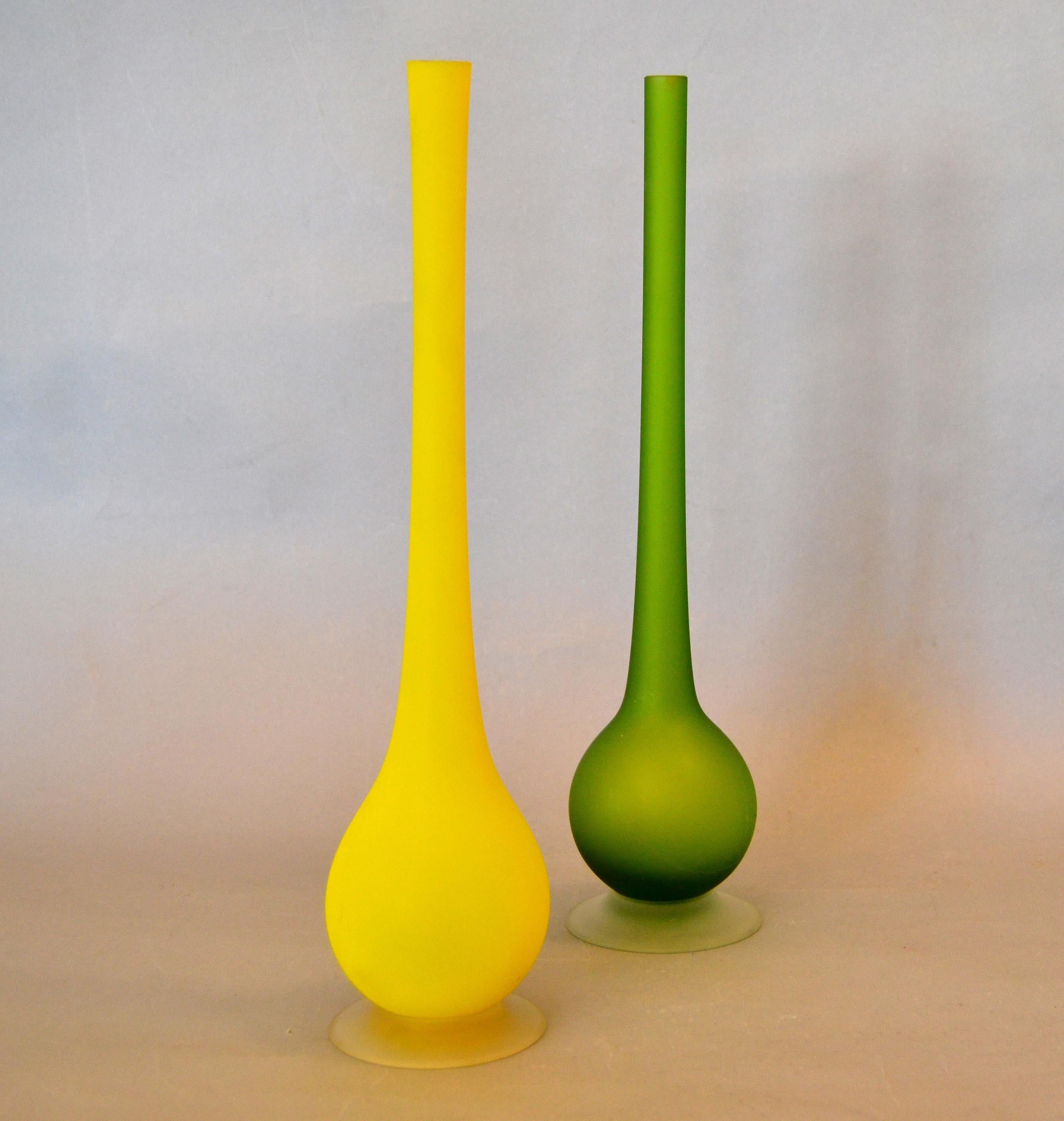Mid-Century Modern Carlo Nason for Rosenthal Netter Satin Glass Bud Vases Italy, Pair