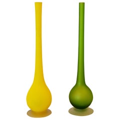 Carlo Nason for Rosenthal Netter Satin Glass Bud Vases Italy, Pair