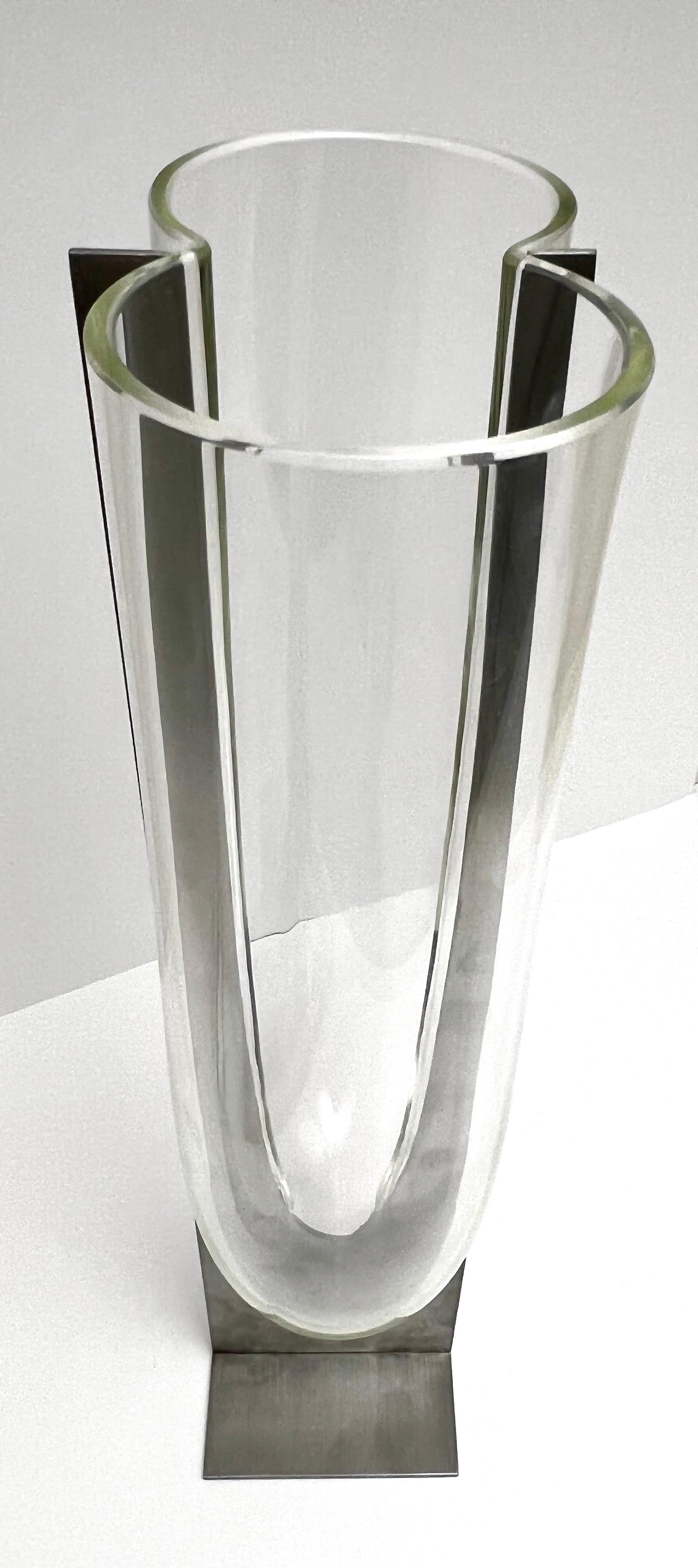Italian Carlo Nason Glass and Steel Vase by Mazzega