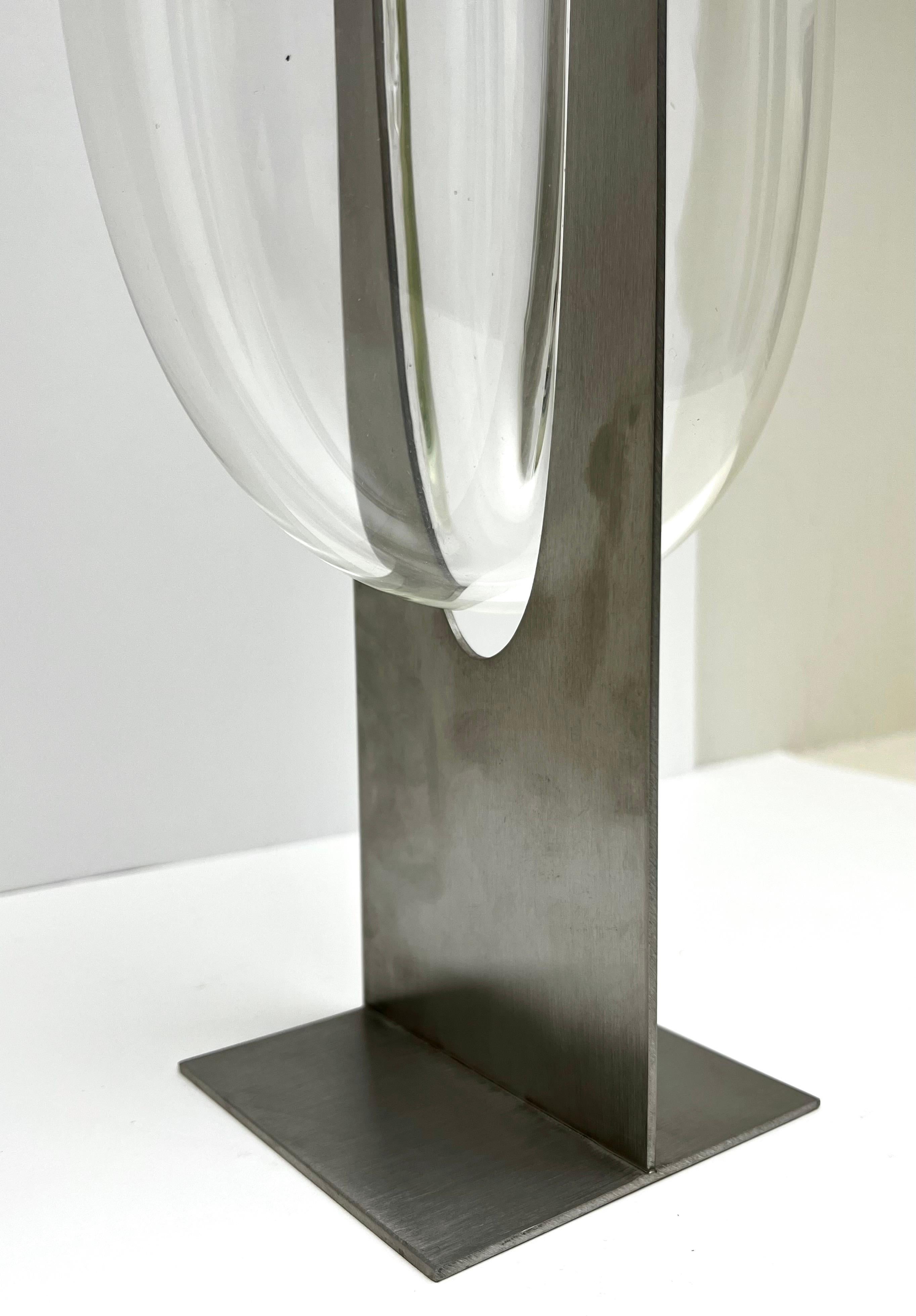 Carlo Nason Glass and Steel Vase by Mazzega In Good Condition In New York, NY