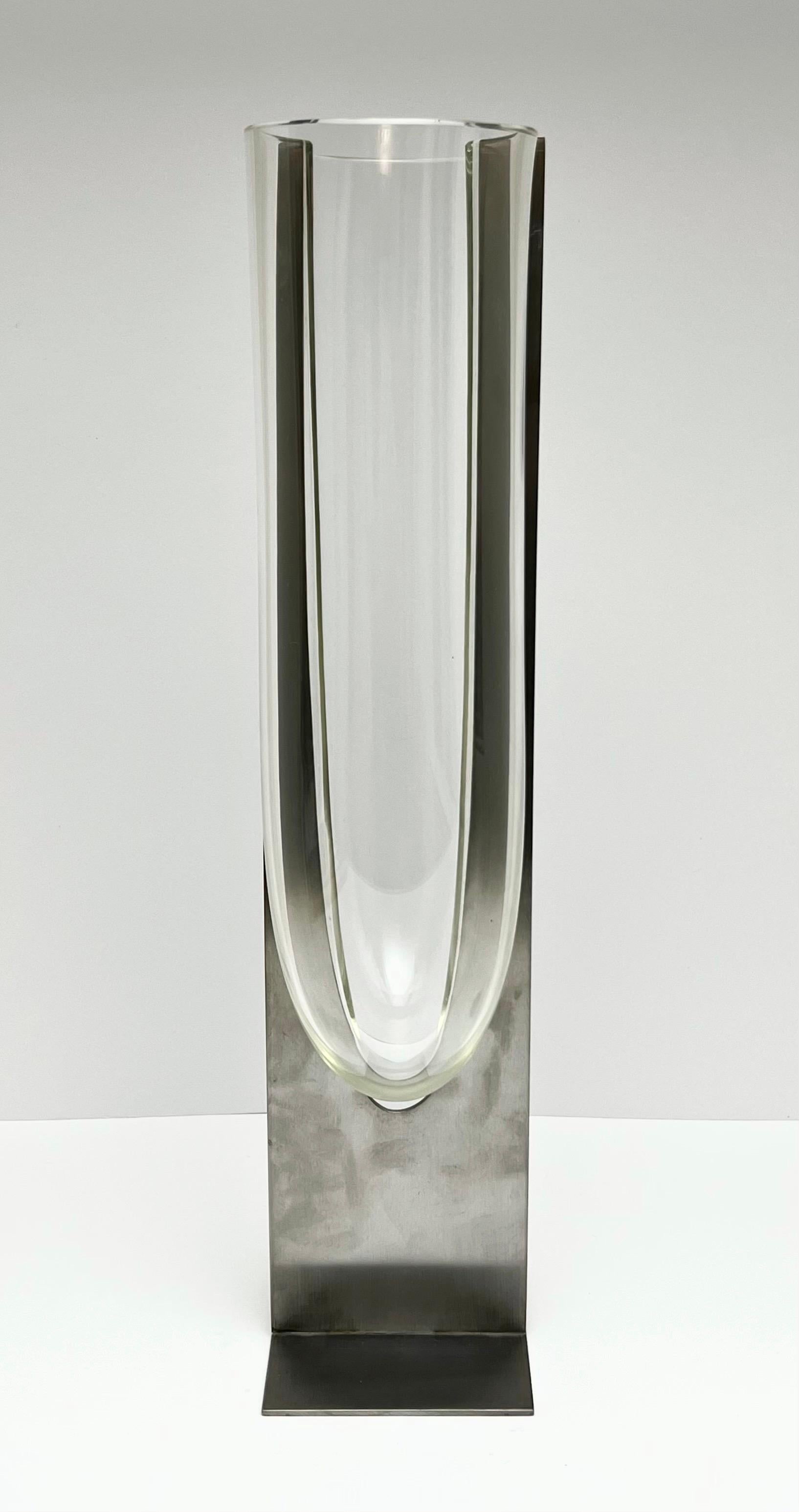 Stainless Steel Carlo Nason Glass and Steel Vase by Mazzega