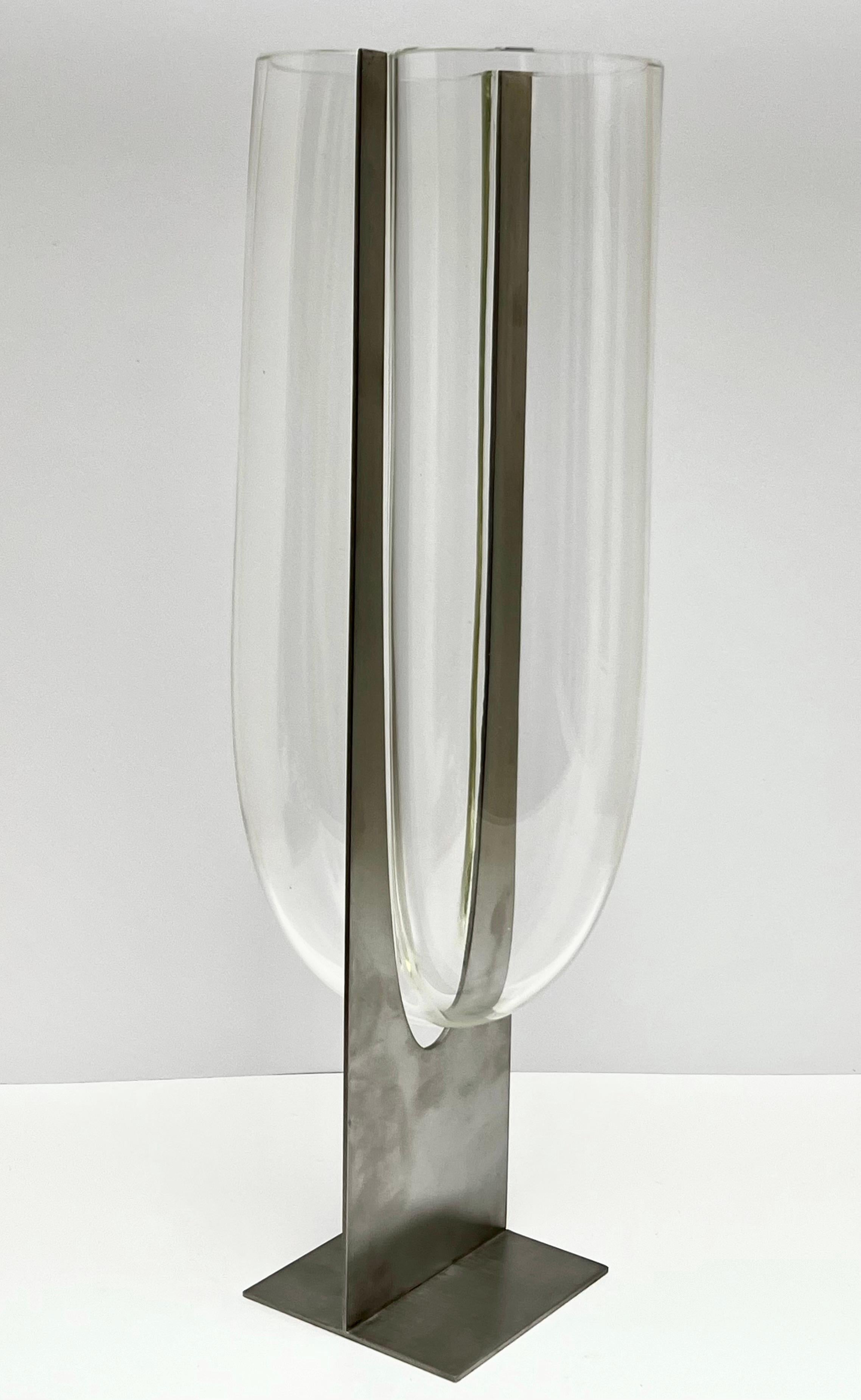 Carlo Nason Glass and Steel Vase by Mazzega 2