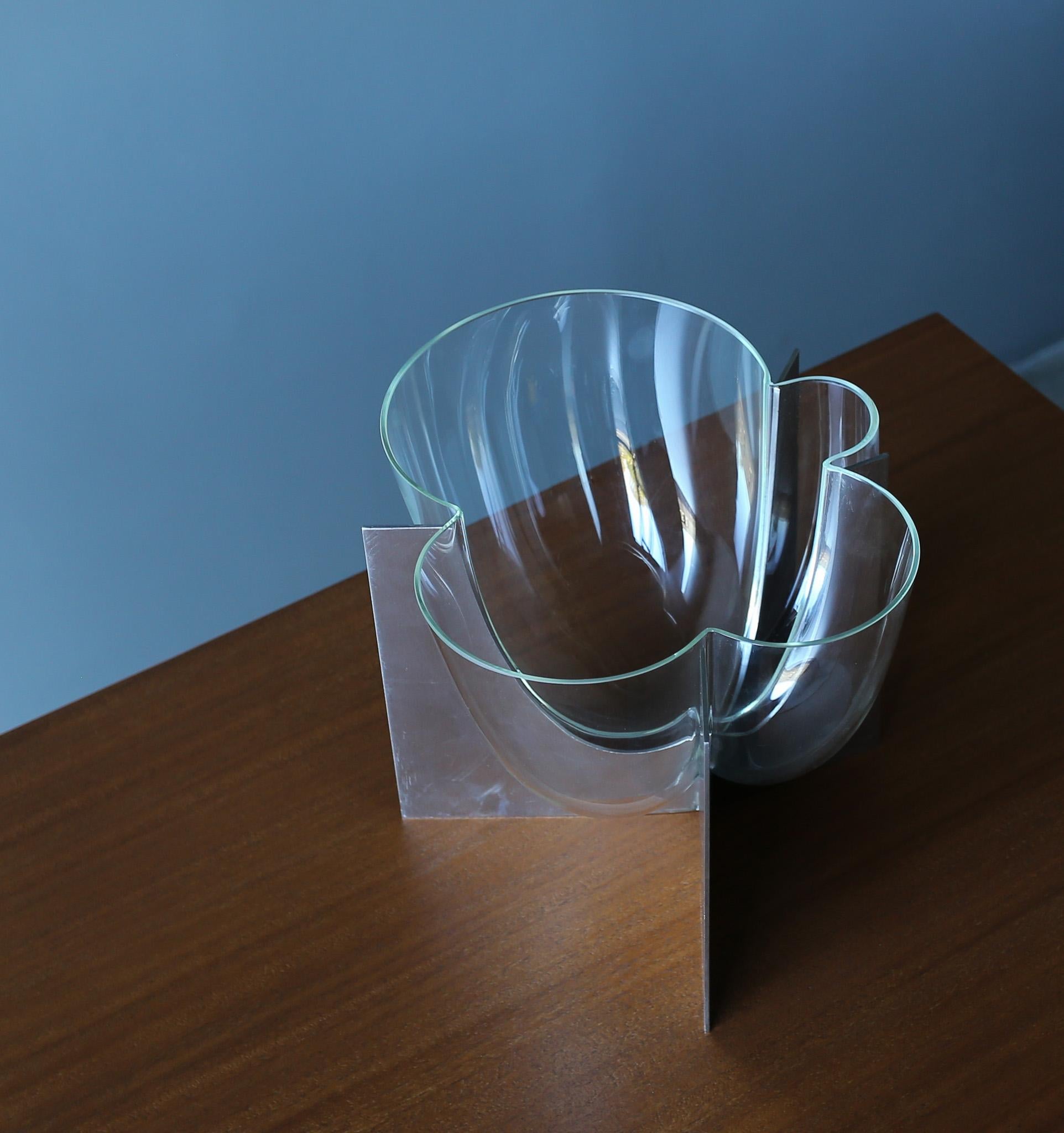 Italian Carlo Nason Glass & Steel Vase for A.V. Mazzega, Italy, c.1969