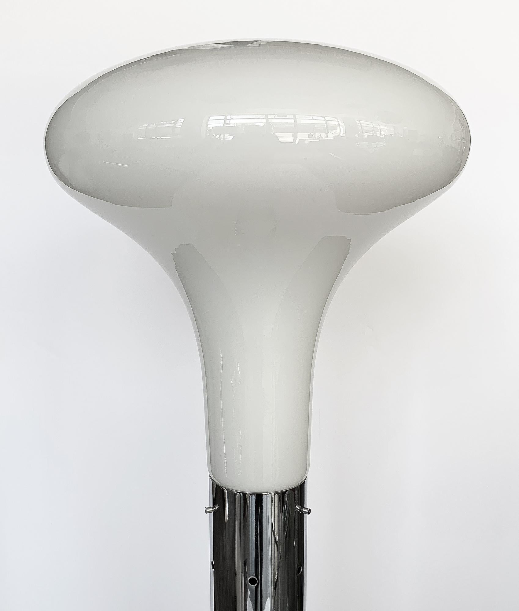 Plated Carlo Nason i Numerati Soffiato White Glass Floor Lamp for Mazzega Murano 