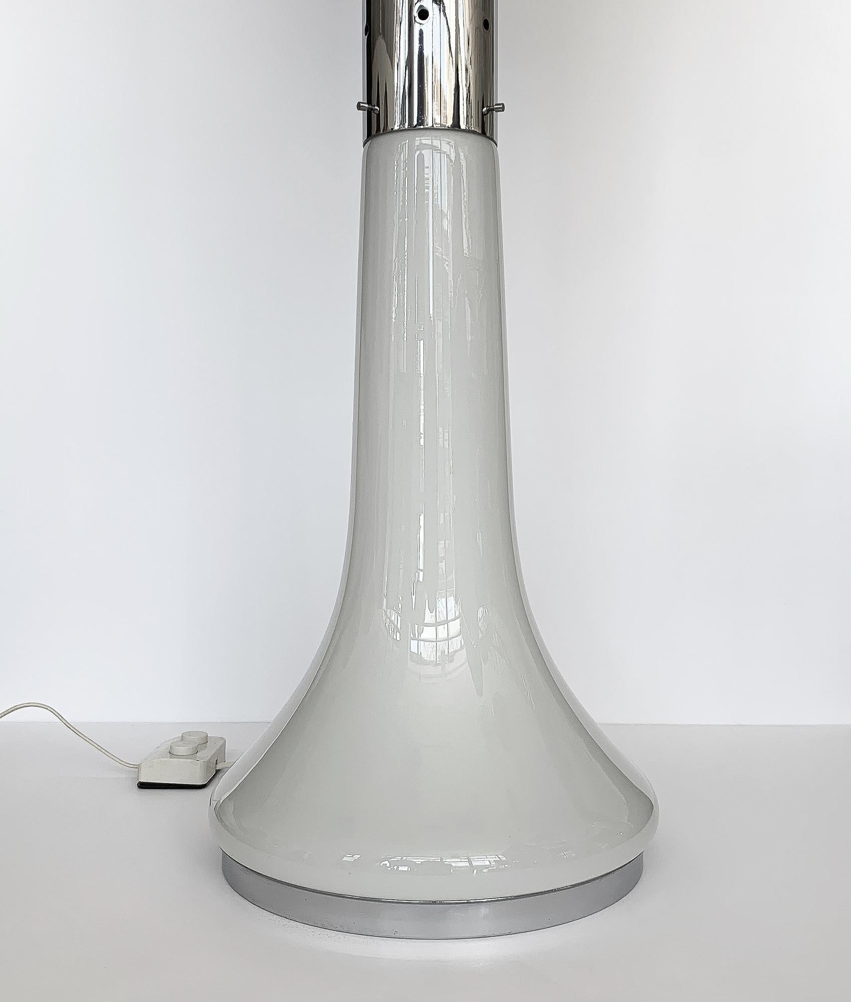 Steel Carlo Nason i Numerati Soffiato White Glass Floor Lamp for Mazzega Murano 