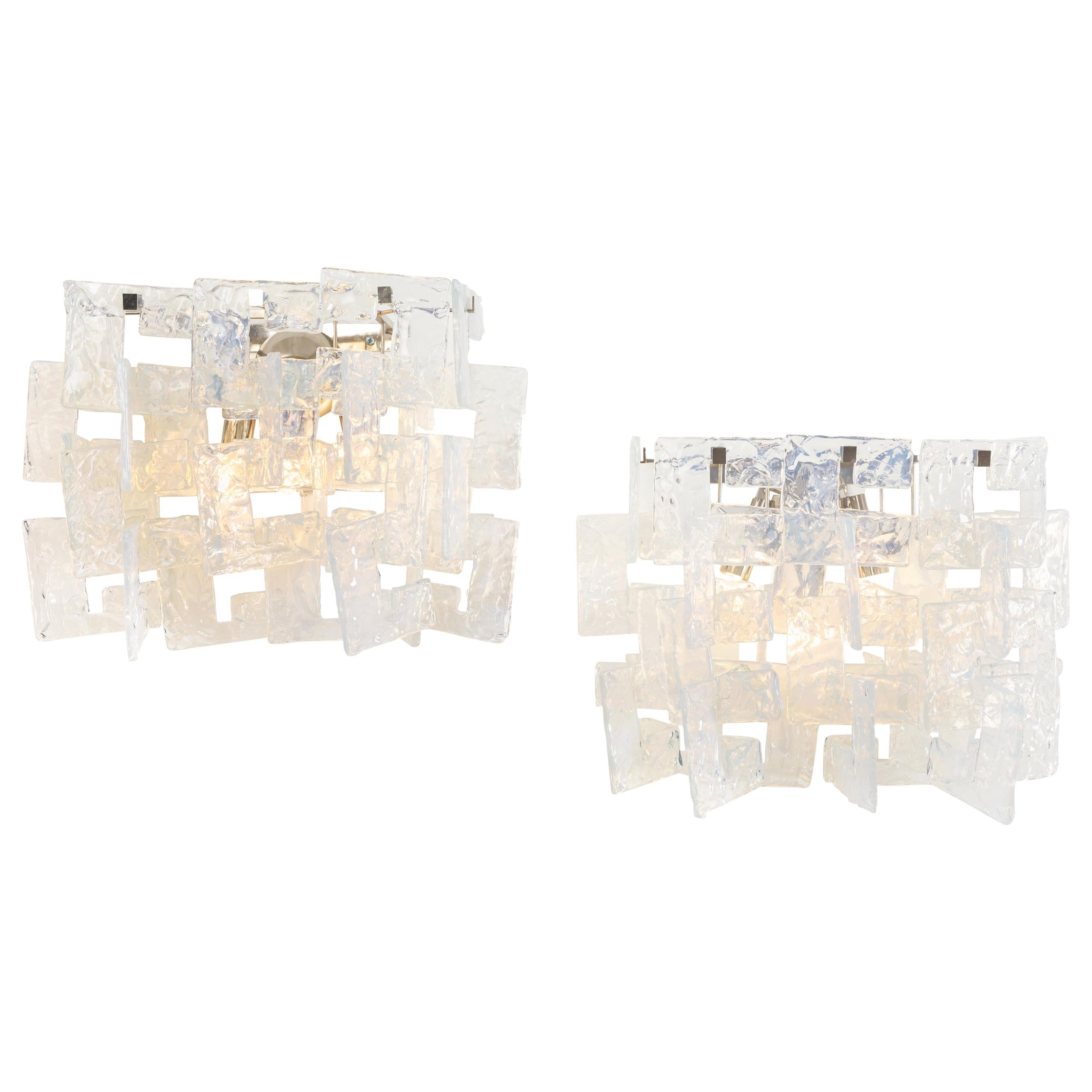 Carlo Nason Interlocking Opalescent Glass Mazzega Sconces, Italy, 1970s