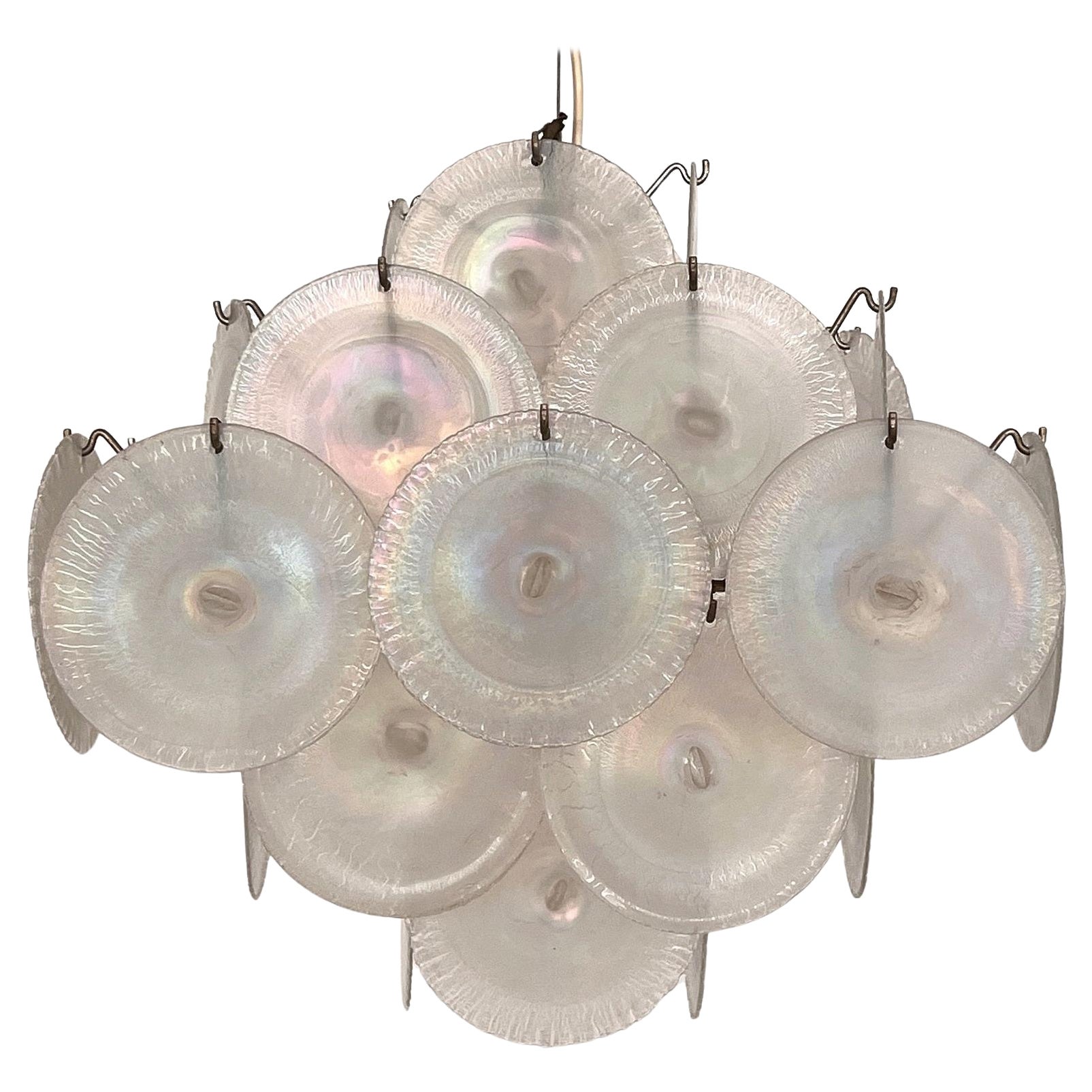 Carlo Nason Italian Mid-century Murano Glass and Nickel Mazzega Chandelier, 70s