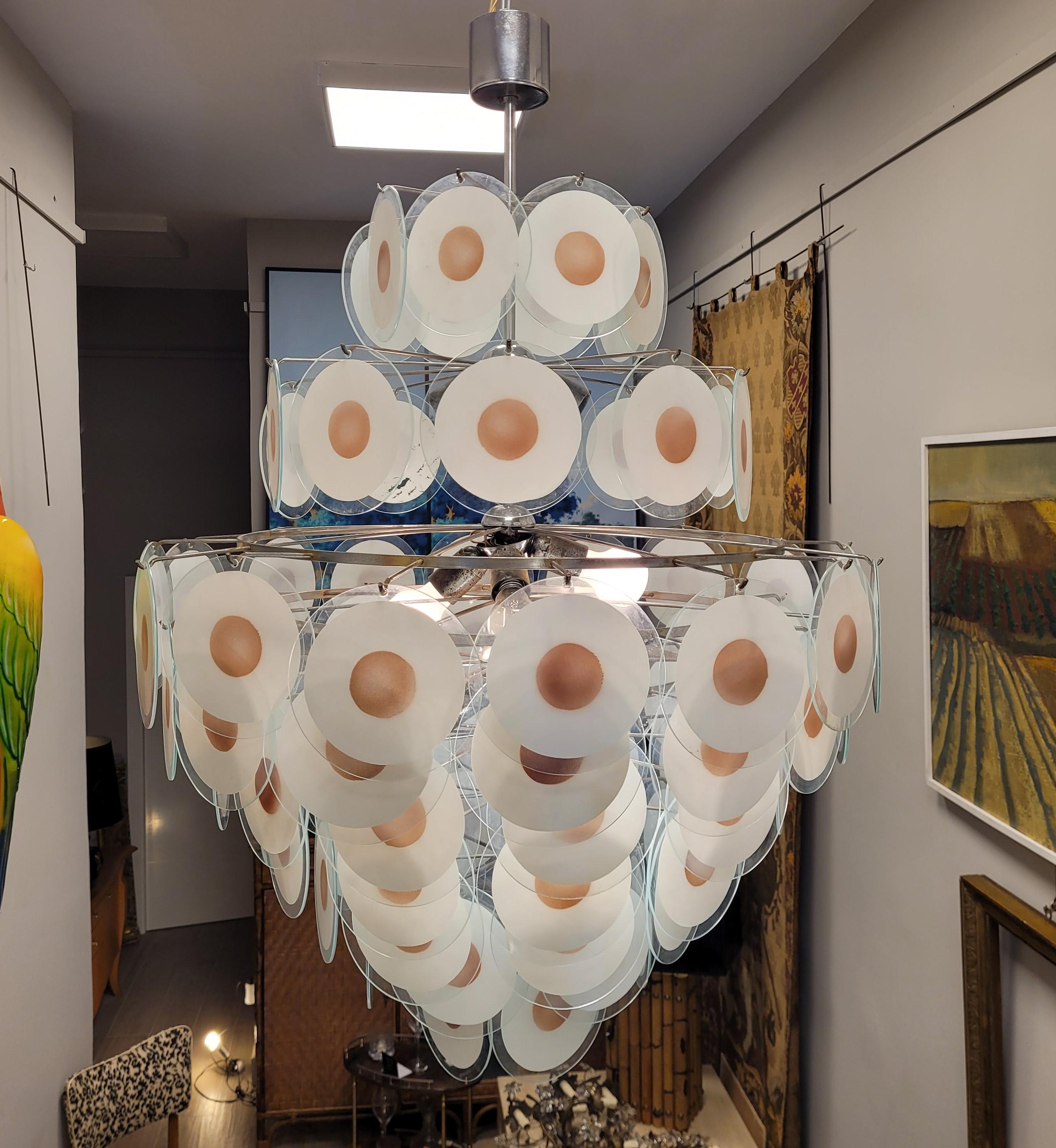 Mid-Century Modern Carlo Nason Italy Murano White, Pink Chandelier, Pendant, Lamp For Sale