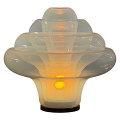 Lampada da tavolo in vetro opalescente "Lotus" di Carlo Nason per A.V. Mazzega, etichetta originale