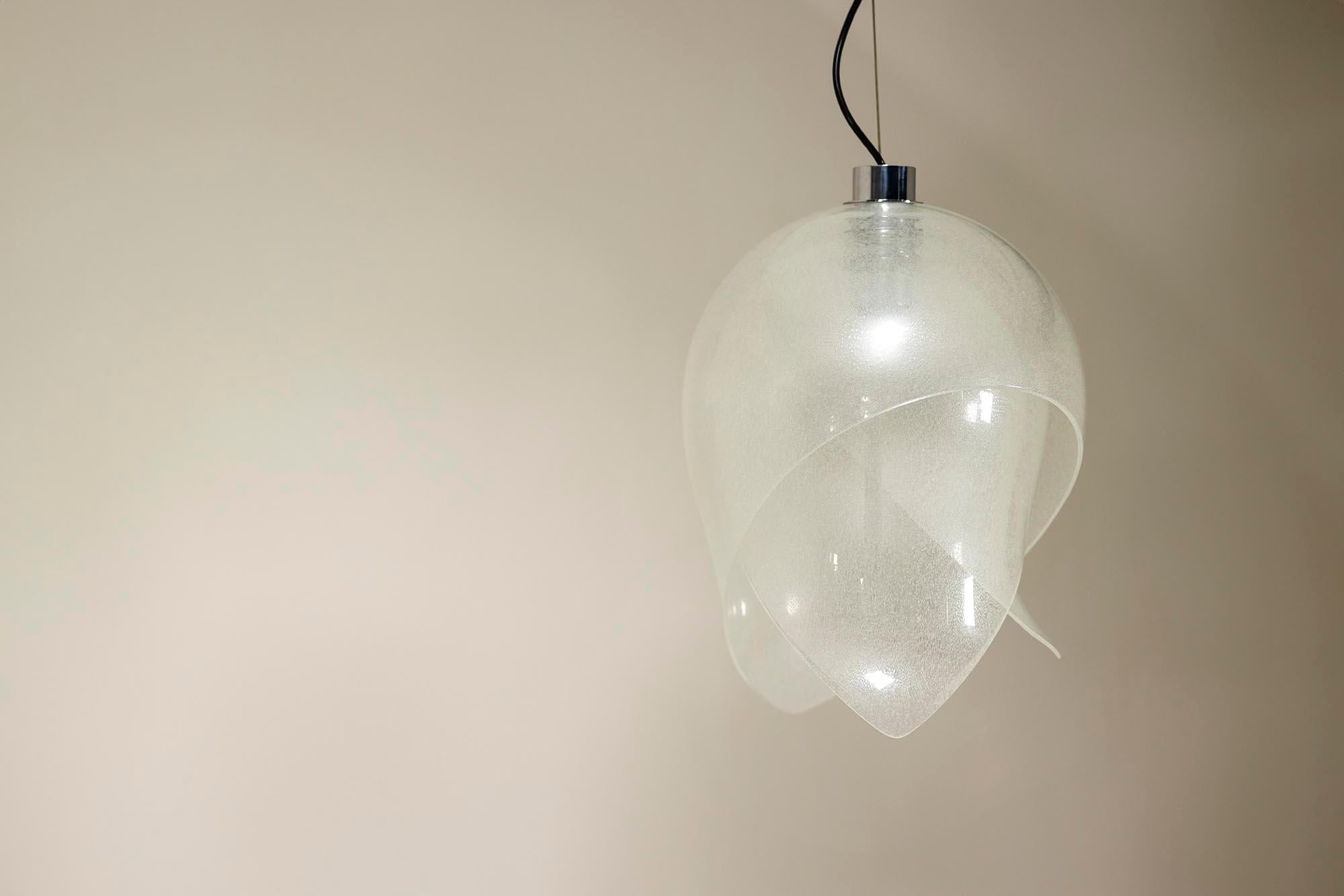 Carlo Nason LS 178 Lampada a sospensione in cristallo a bolle, Italy 1970s In condizioni buone in vendita a Hellouw, NL