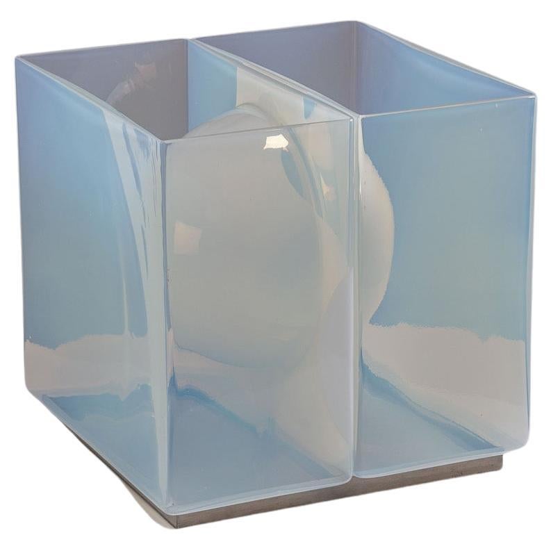 Carlo Nason LT323 Table Lamp and Vase in Opaline Glass for Mazzega, Italy 1975 For Sale