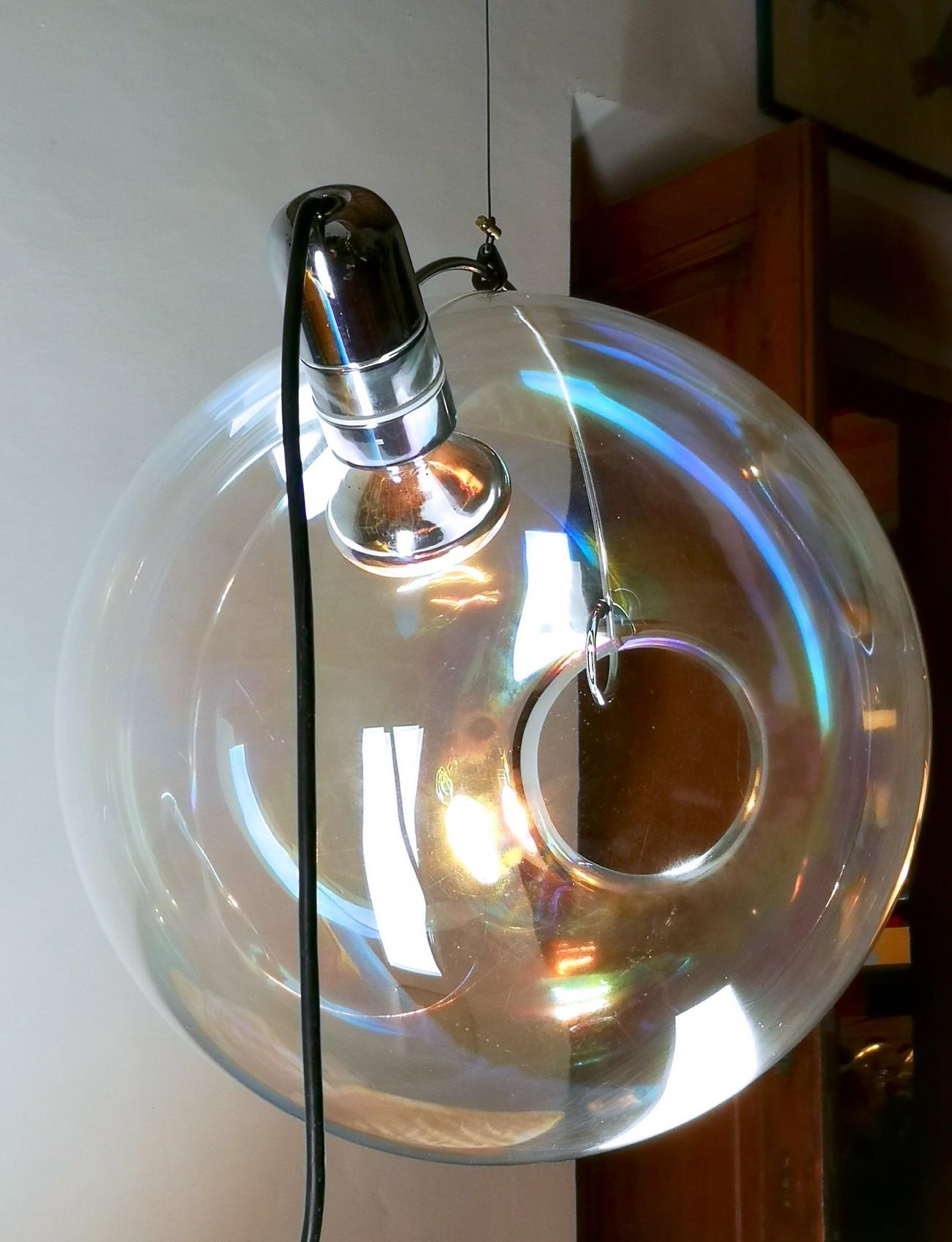 Late 20th Century Carlo Nason Lumenform, Two Sona Lamps Iridescent Murano Glass Anticipates Modern
