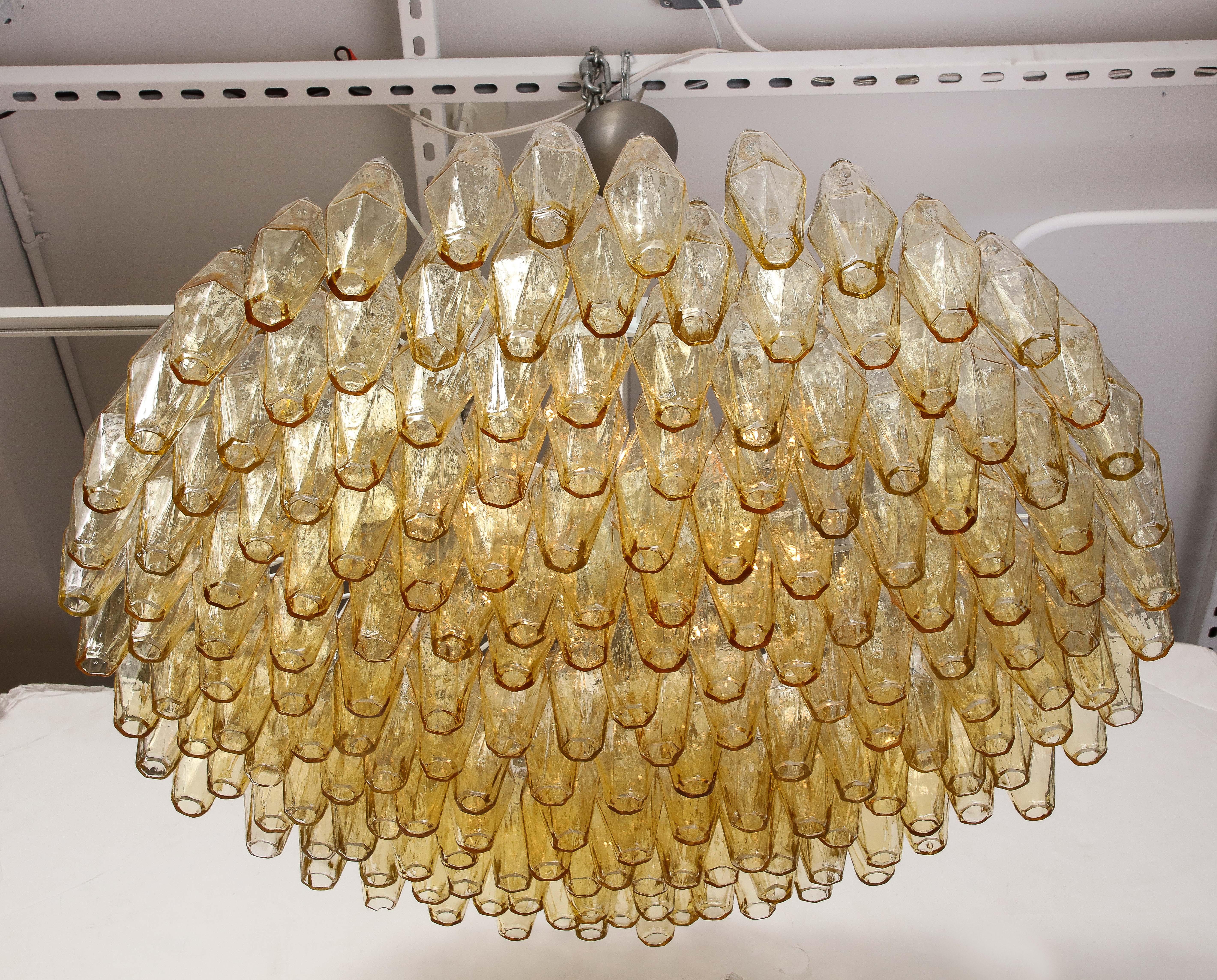 Metal Carlo Scarpa, Venini Amber Amber Polyhedral Chandelier For Sale
