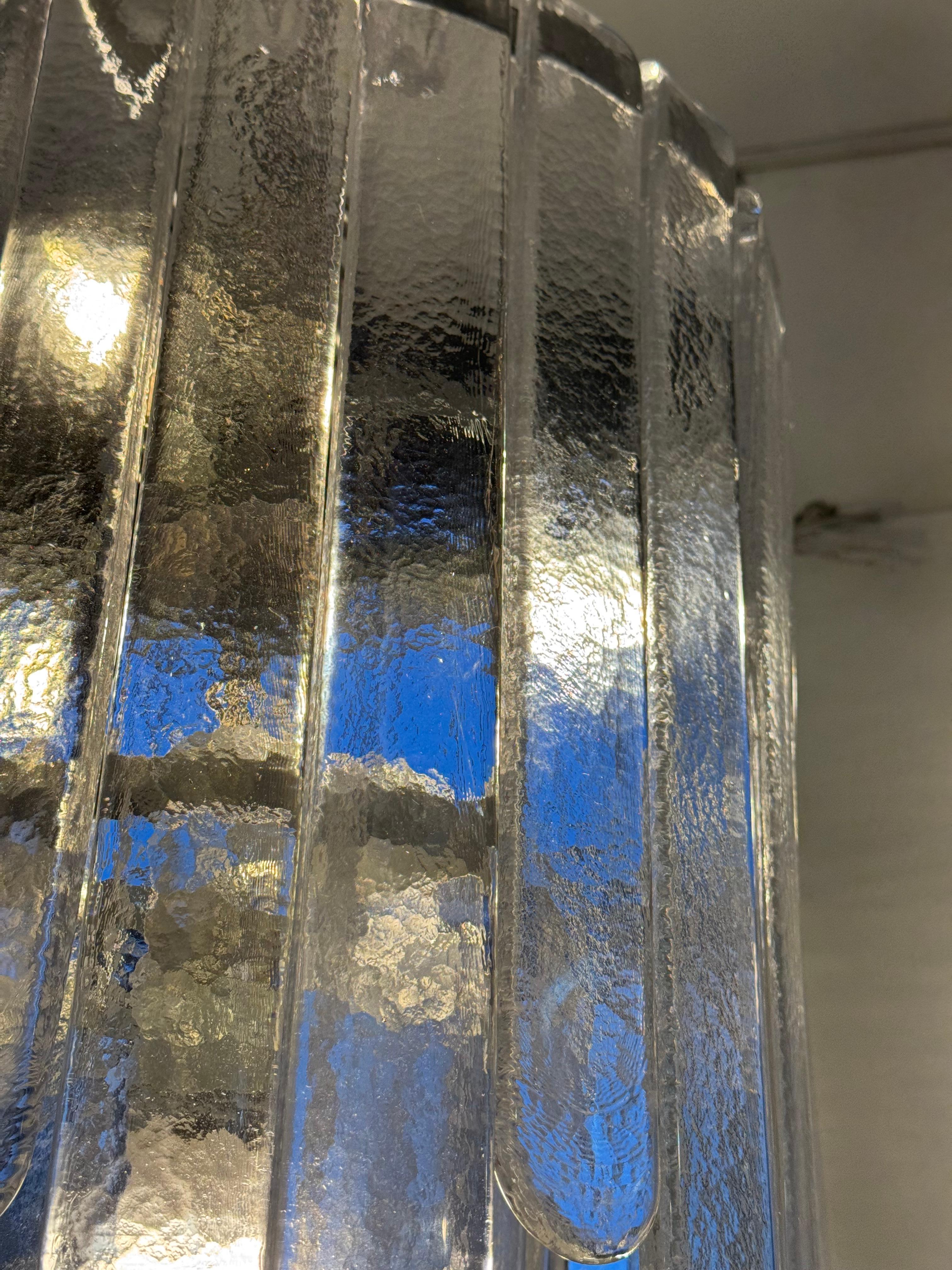 Acier Carlo Nason Mazzega Lampadario Cascata Waterfall Murano Glass 1970's en vente