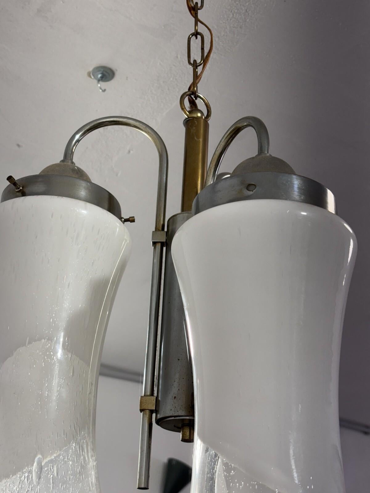 Acciaio Carlo Nason Mazzega Lampadario Murano Design 1970’s Modernariato in vendita