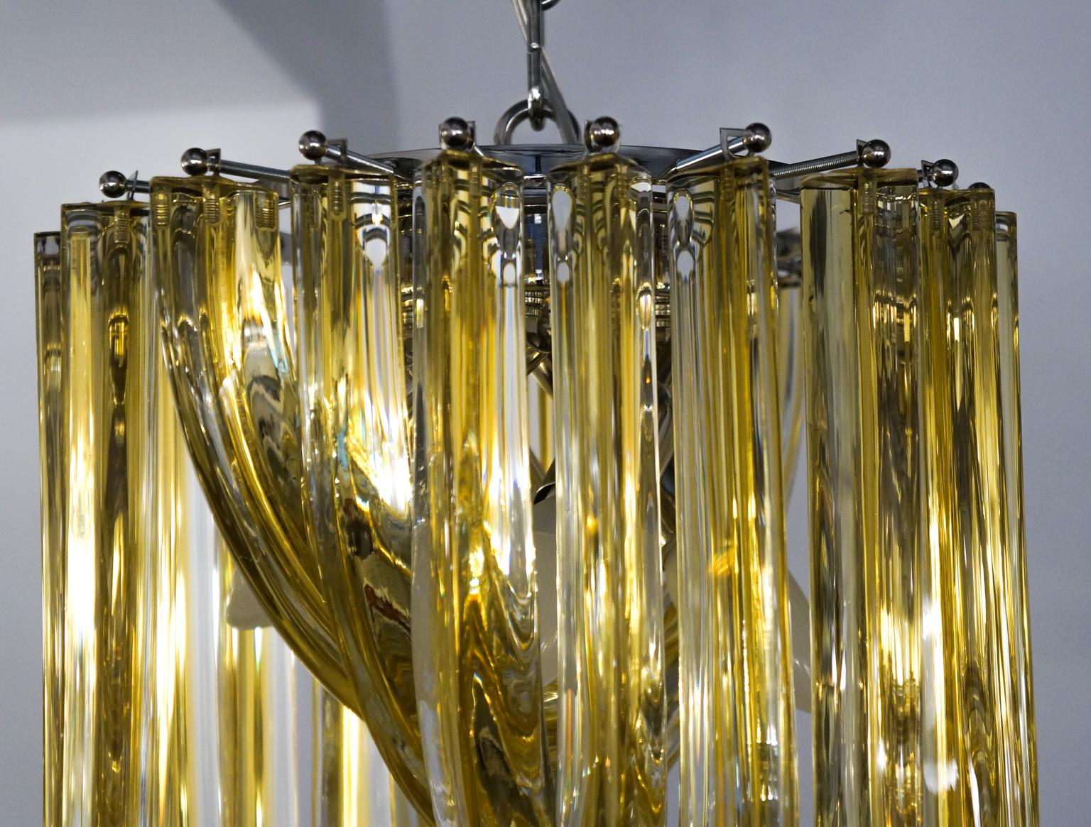 Carlo Nason Mid-Century Modern Amber Two Murano Glass Curve Chandelier, 1984 For Sale 4